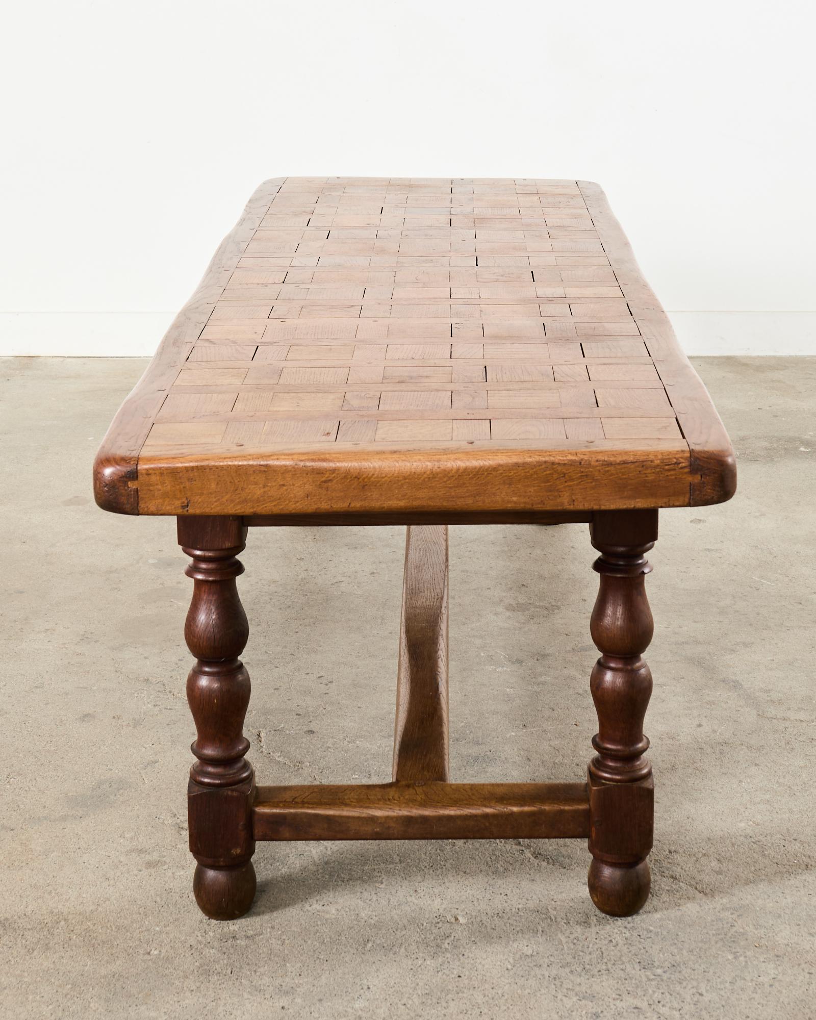 Country French Provincial Oak Farmhouse Parquetry Dining Table  For Sale 13