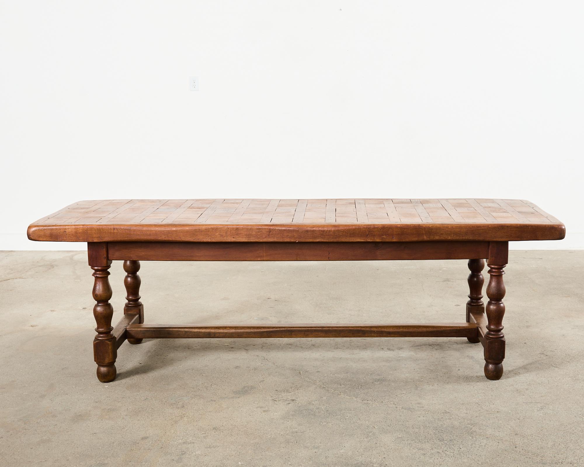 Country French Provincial Oak Farmhouse Parquetry Dining Table  For Sale 14