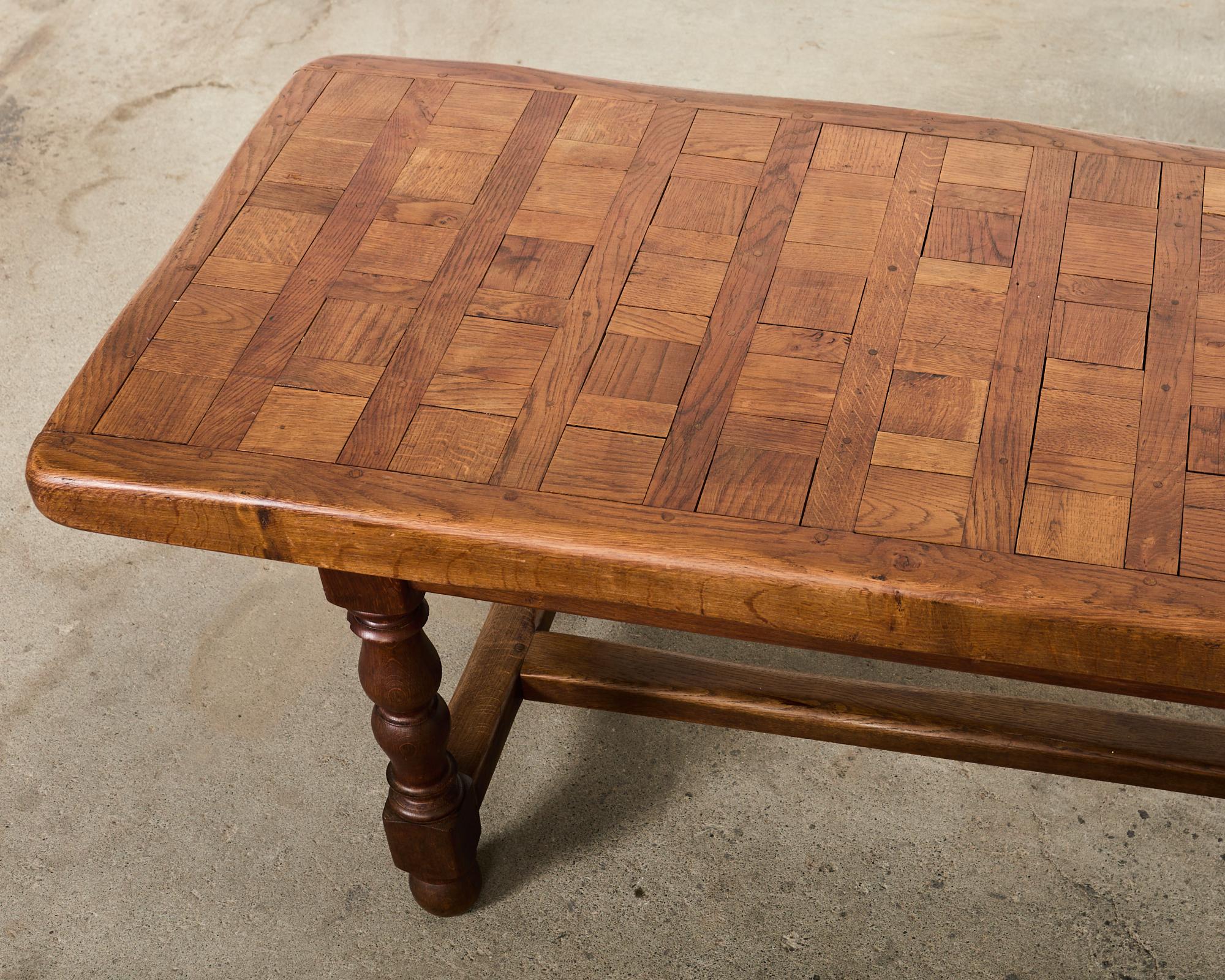 Country French Provincial Oak Farmhouse Parquetry Dining Table  For Sale 3