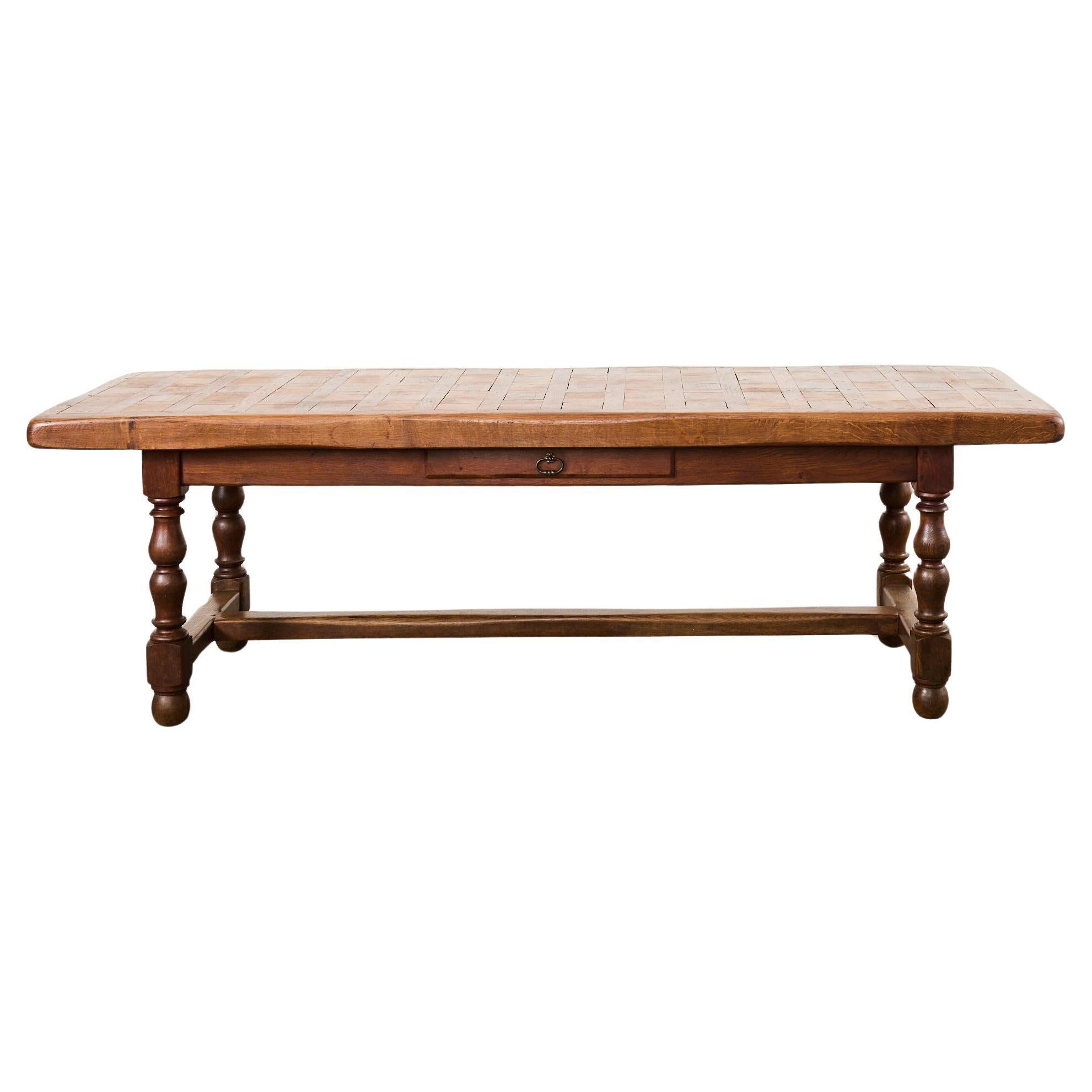 Country French Provincial Oak Farmhouse Parquetry Dining Table  For Sale