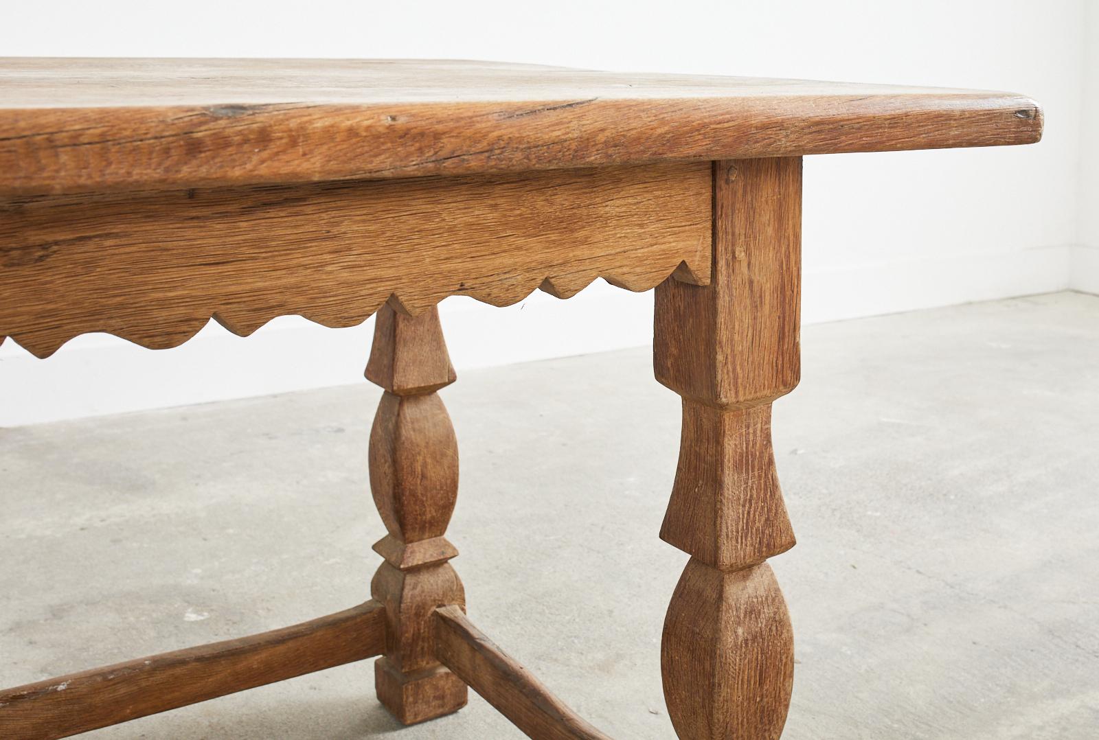 Country French Provincial Oak Farmhouse Scalloped Trestle Dining Table 8