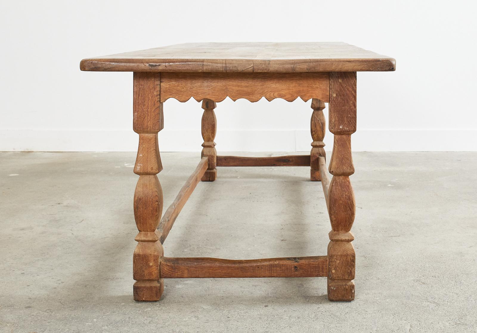 Country French Provincial Oak Farmhouse Scalloped Trestle Dining Table 14