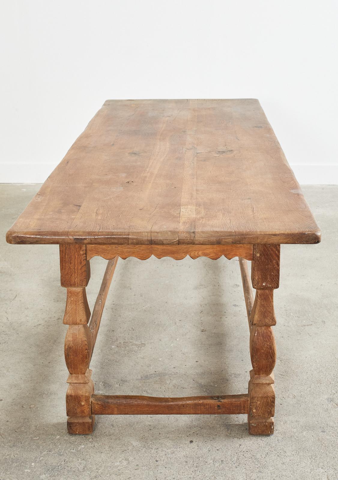 Country French Provincial Oak Farmhouse Scalloped Trestle Dining Table 3