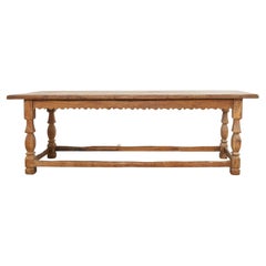 Country French Provincial Oak Farmhouse Scalloped Trestle Dining Table