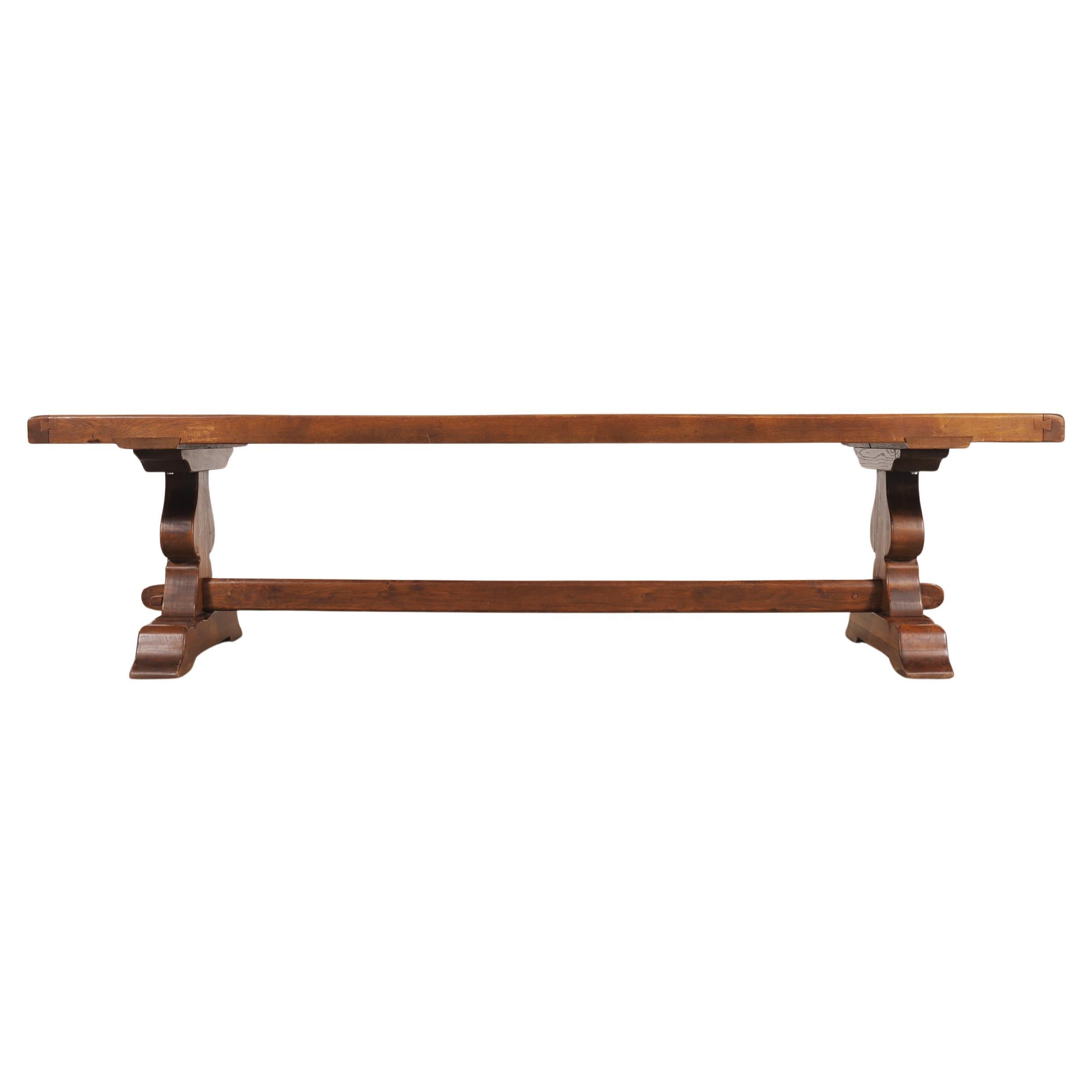 Country French Provincial Oak Farmhouse Trestle Dining Table 10 Ft For Sale