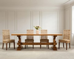 Country French Provincial Oak Farmhouse Trestle Dining Table 8 Ft