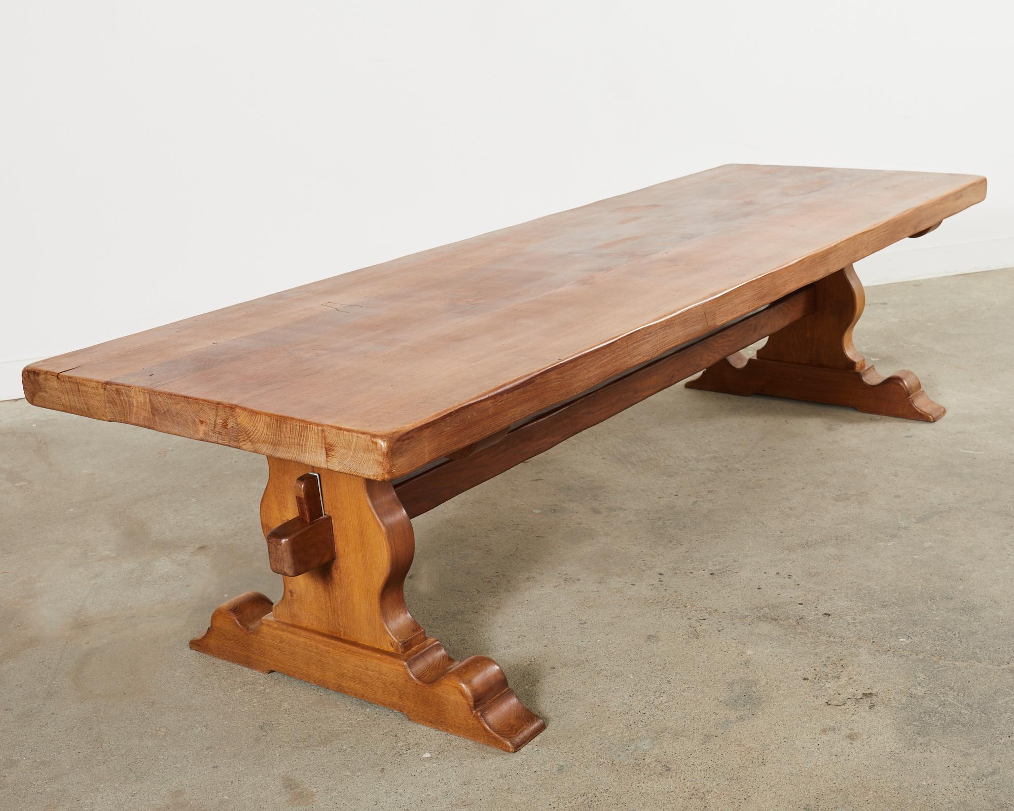 Country French Provincial Oak Farmhouse Trestle Dining Table For Sale 7