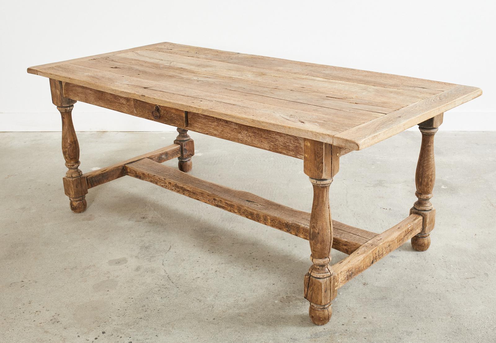 Country French Provincial Oak Farmhouse Trestle Dining Table 7