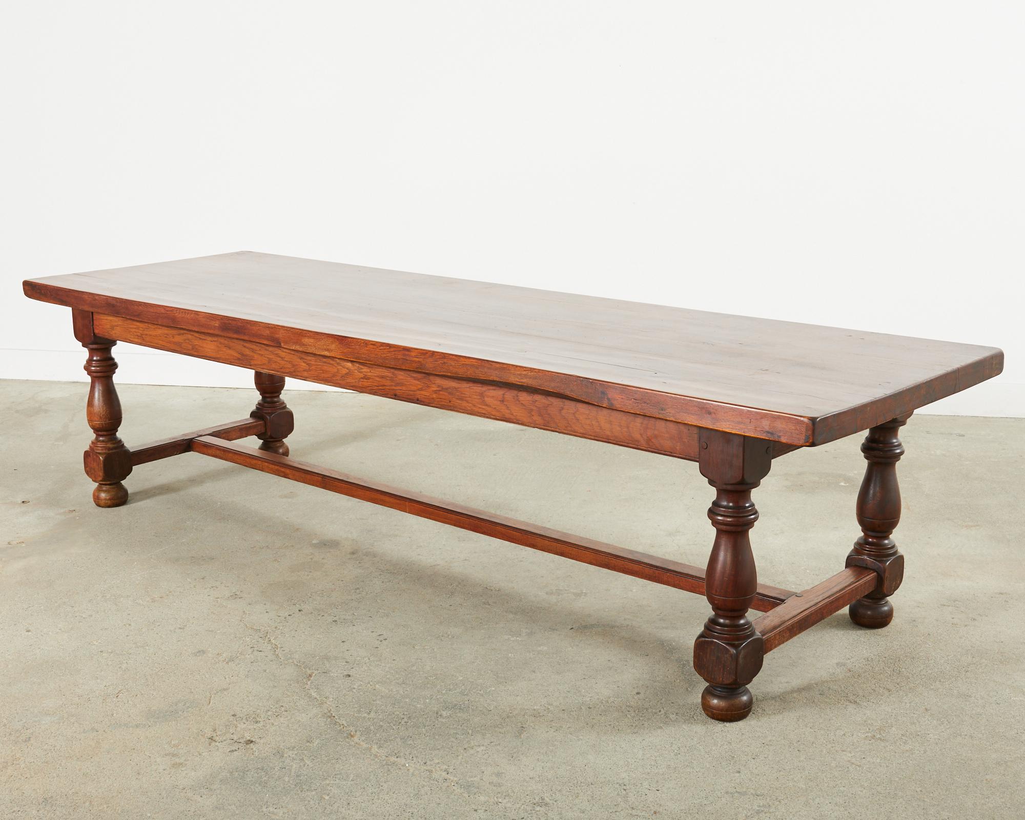 Country French Provincial Oak Farmhouse Trestle Dining Table For Sale 8
