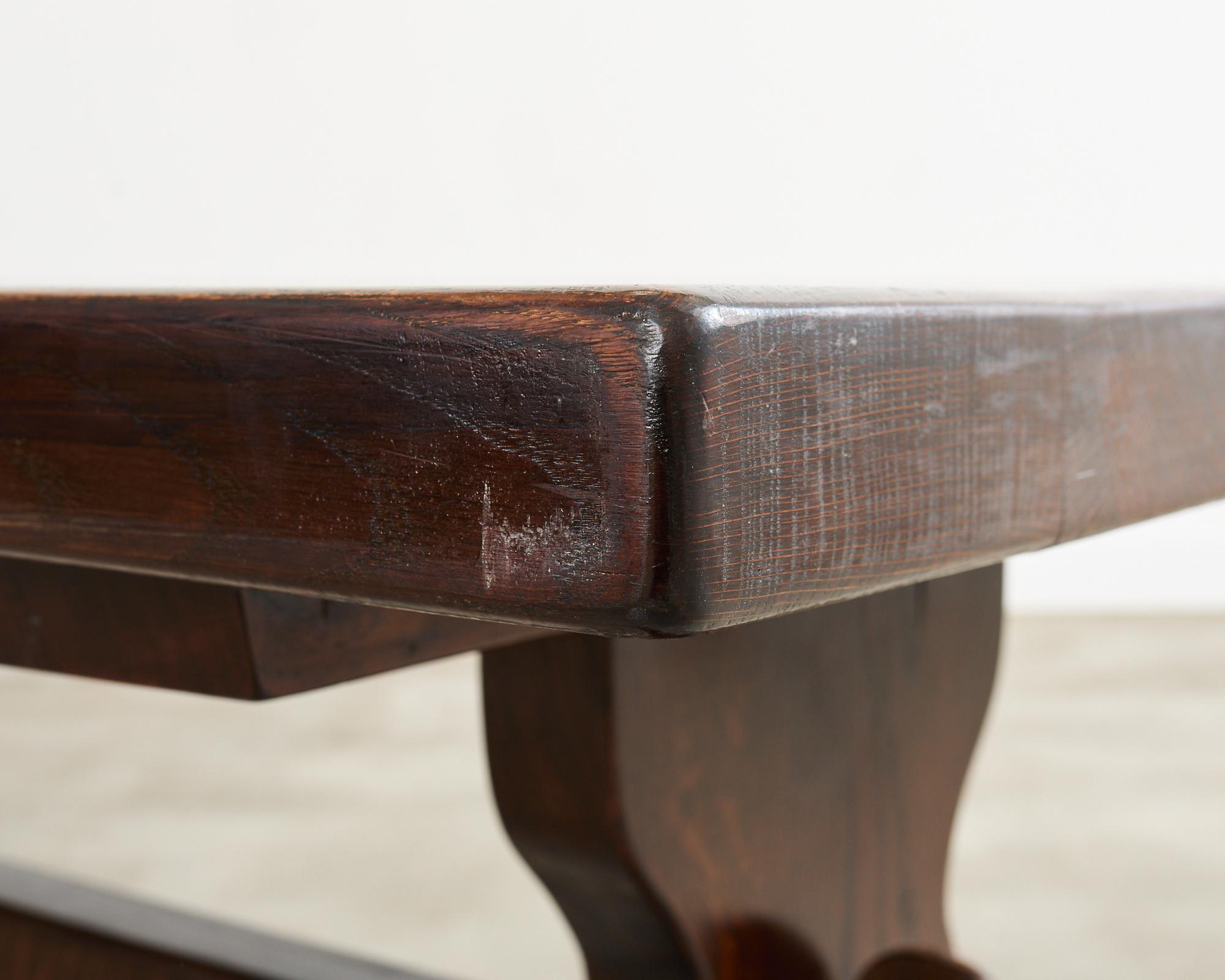 Country French Provincial Oak Farmhouse Trestle Dining Table 9