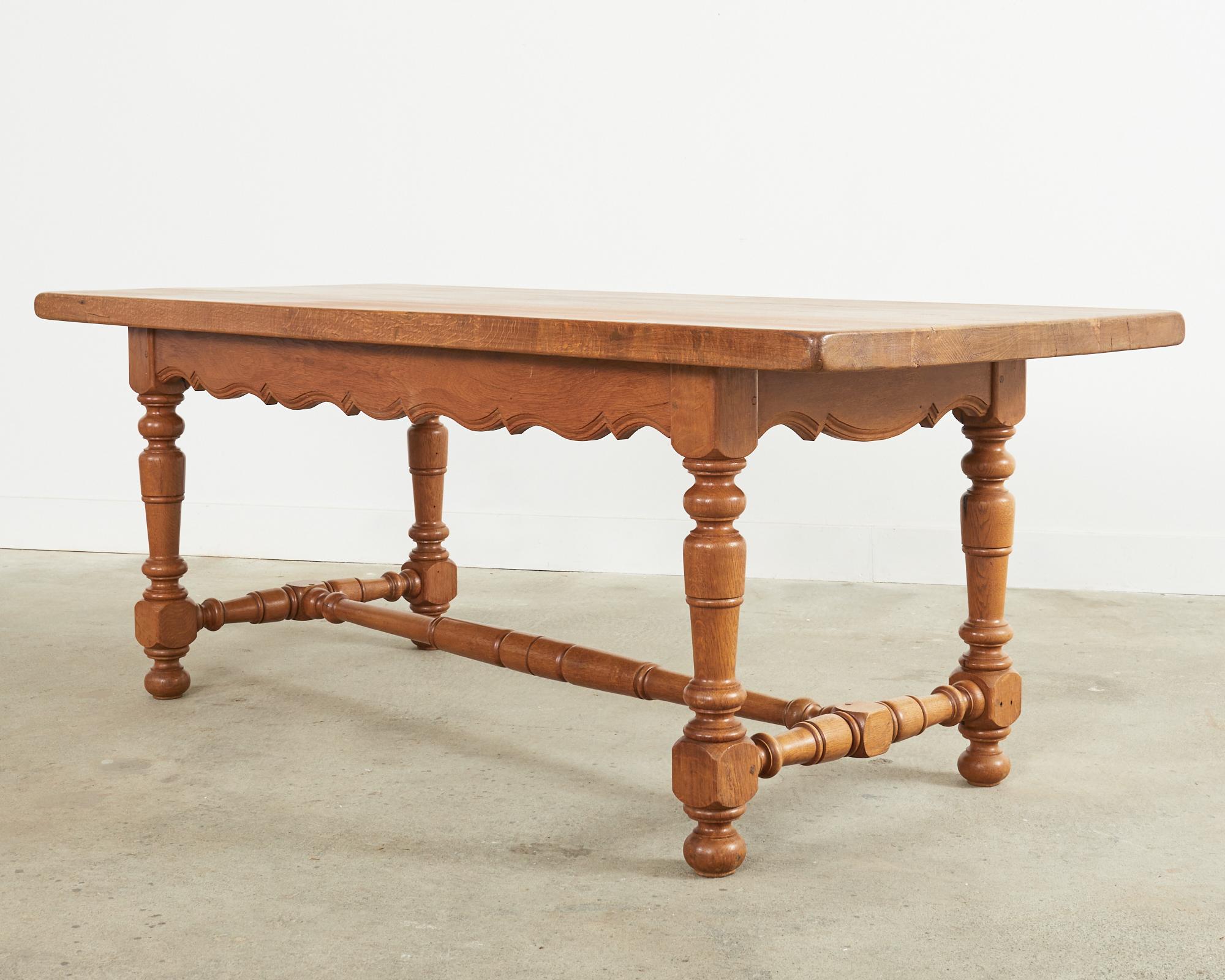 Country French Provincial Oak Farmhouse Trestle Dining Table 8