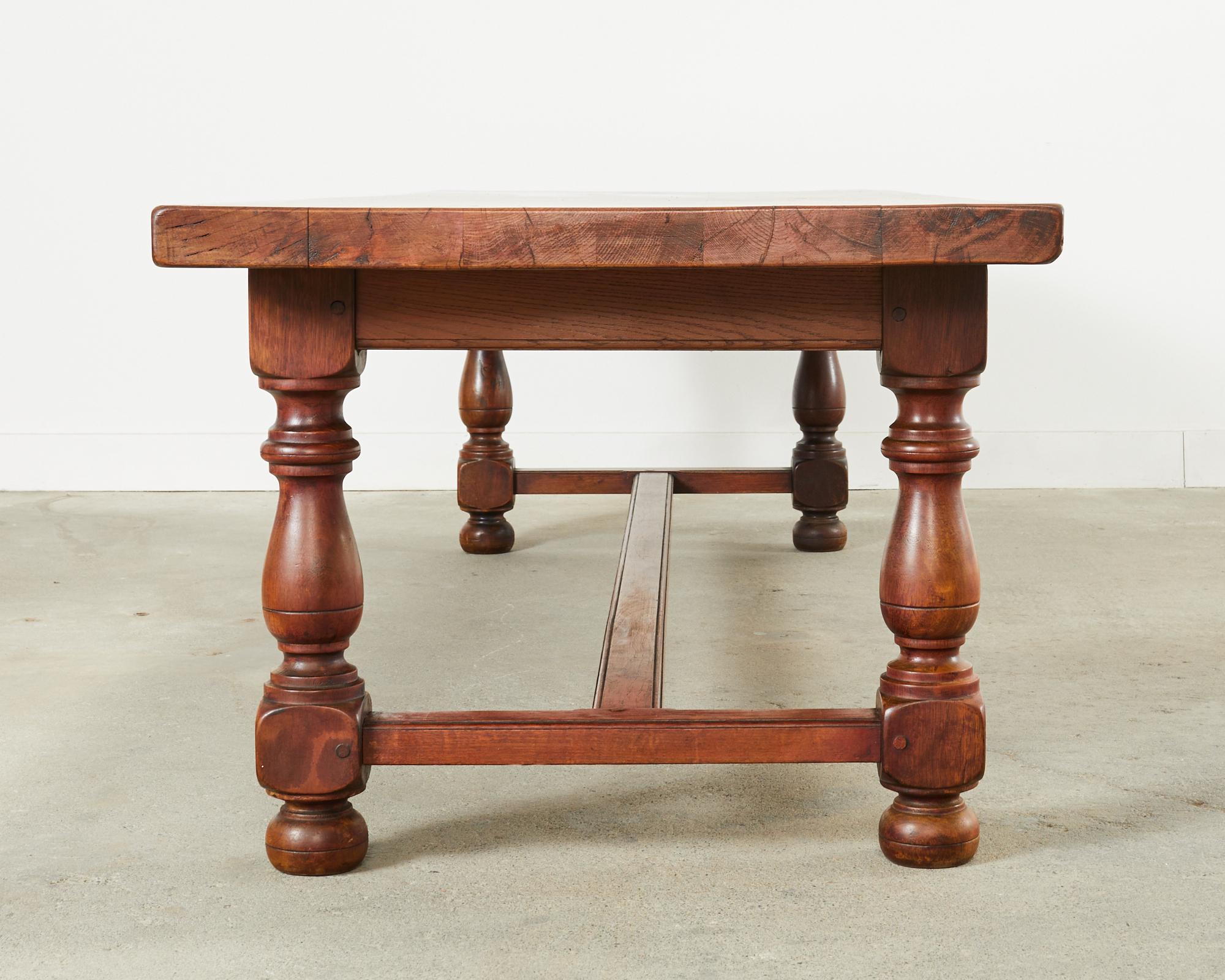 Country French Provincial Oak Farmhouse Trestle Dining Table For Sale 10