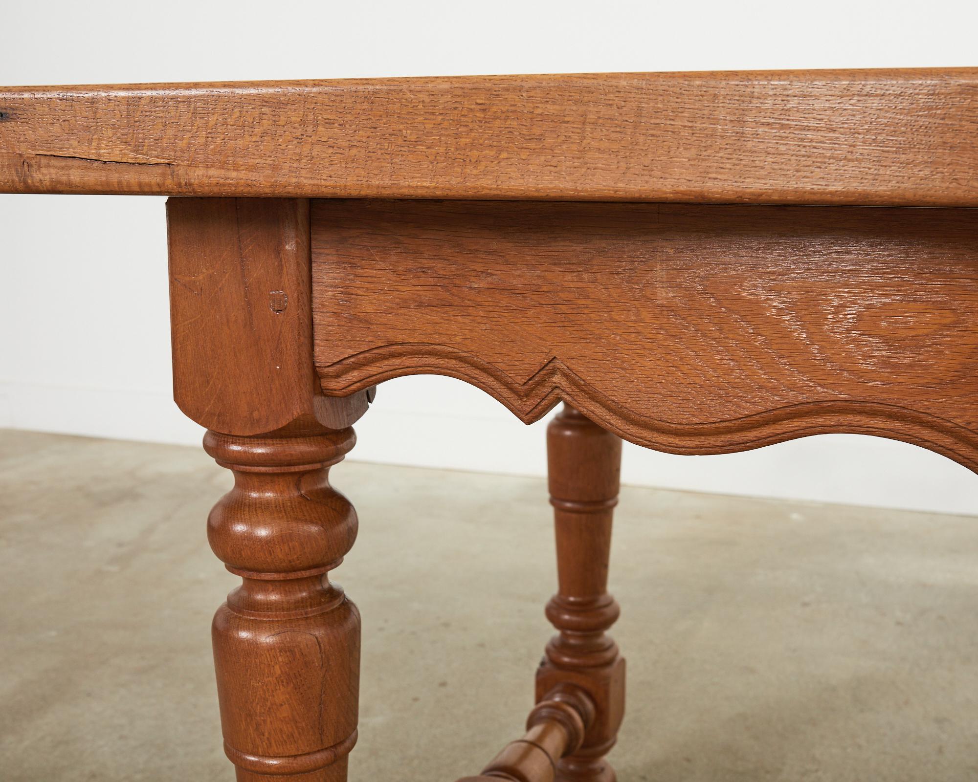 Country French Provincial Oak Farmhouse Trestle Dining Table For Sale 9