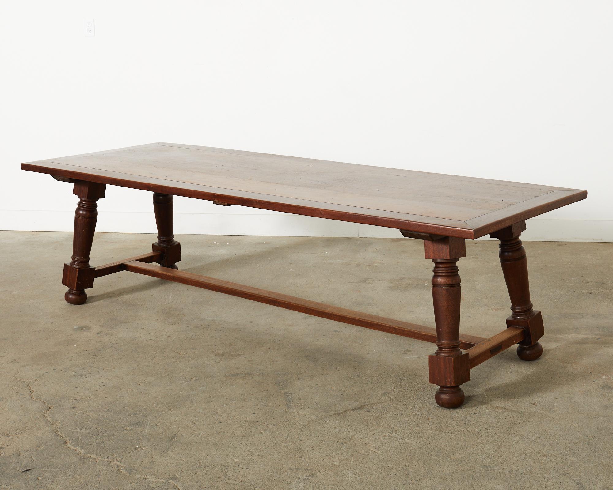 Country French Provincial Oak Farmhouse Trestle Dining Table For Sale 12