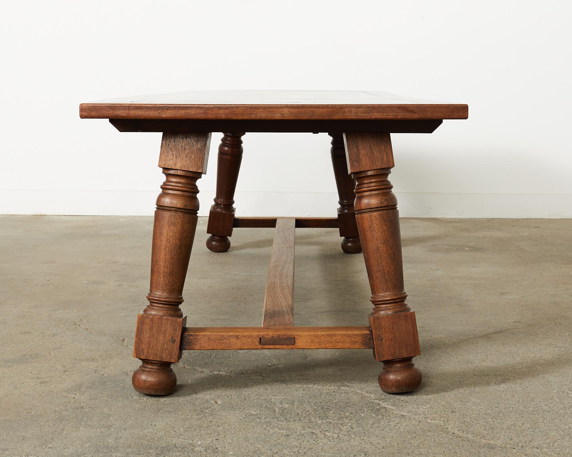 Country French Provincial Oak Farmhouse Trestle Dining Table For Sale 14