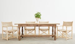 Country French Provincial Oak Farmhouse Trestle Dining Table