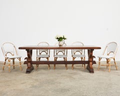 Country French Provincial Oak Farmhouse Trestle Dining Table