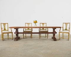 Country French Provincial Oak Farmhouse Trestle Dining Table