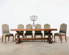 Country French Provincial Oak Farmhouse Trestle Dining Table
