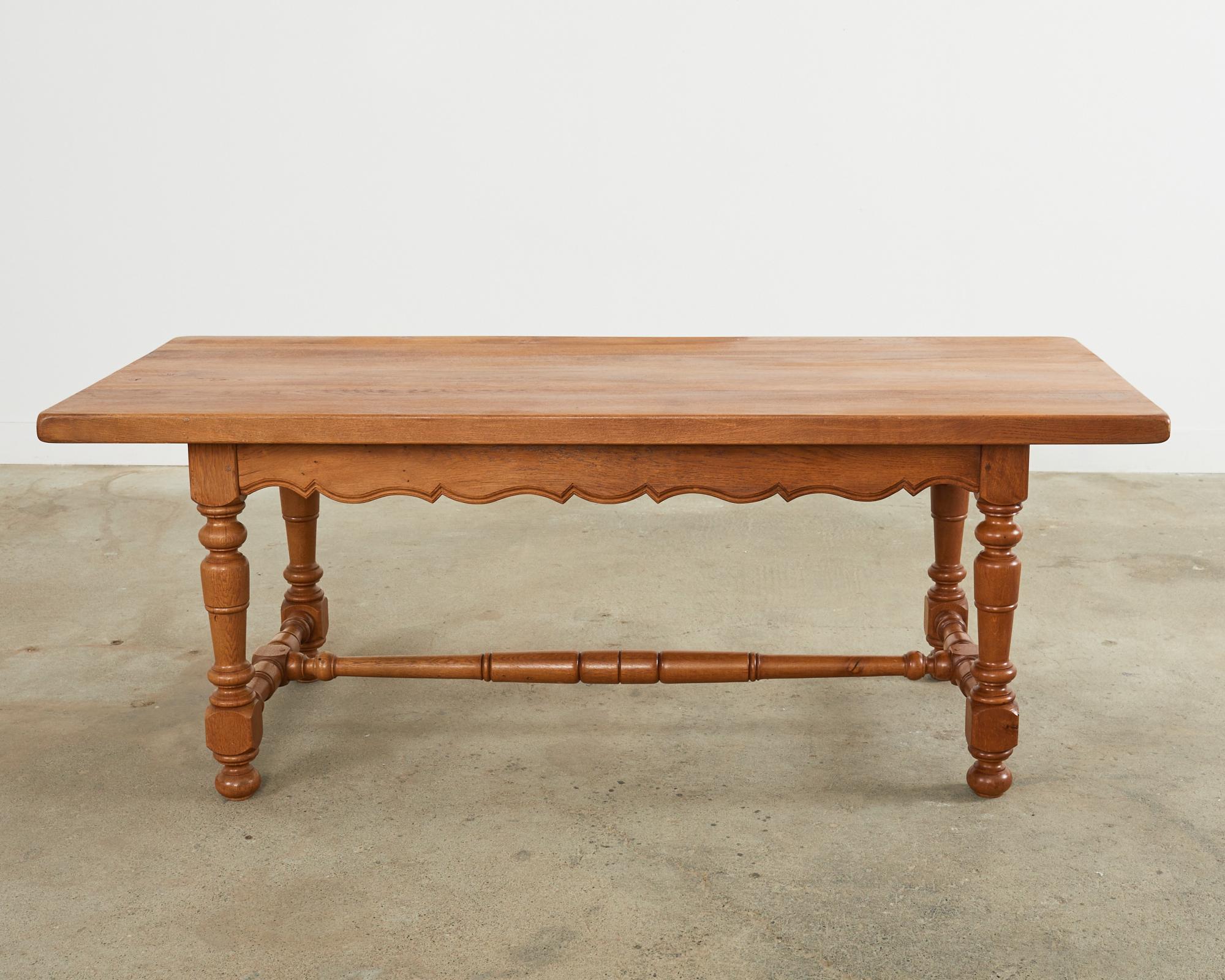 Country French Provincial Oak Farmhouse Trestle Dining Table For Sale 12