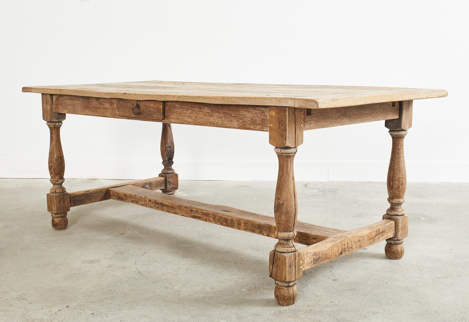 Bleached Country French Provincial Oak Farmhouse Trestle Dining Table