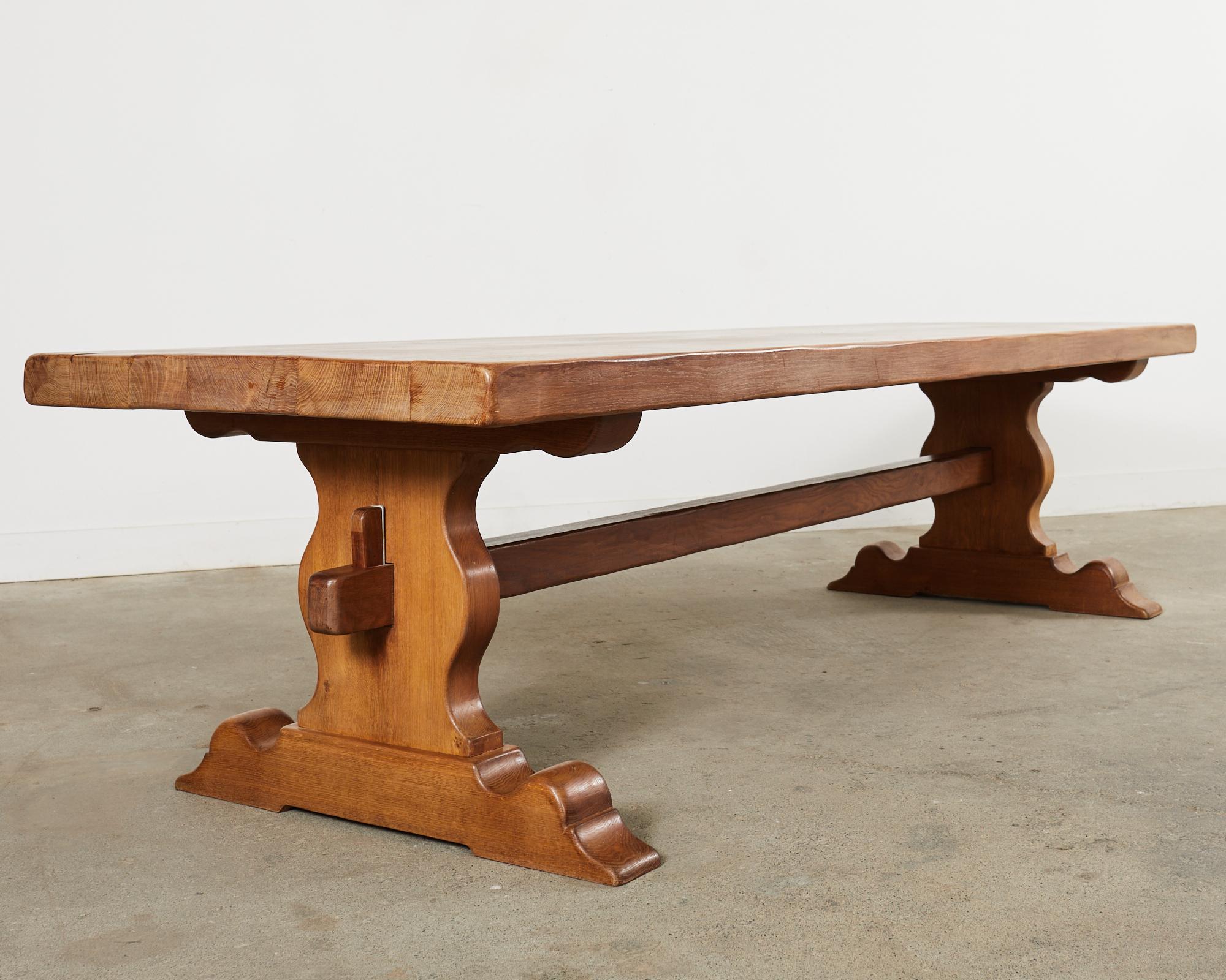 Hand-Crafted Country French Provincial Oak Farmhouse Trestle Dining Table For Sale