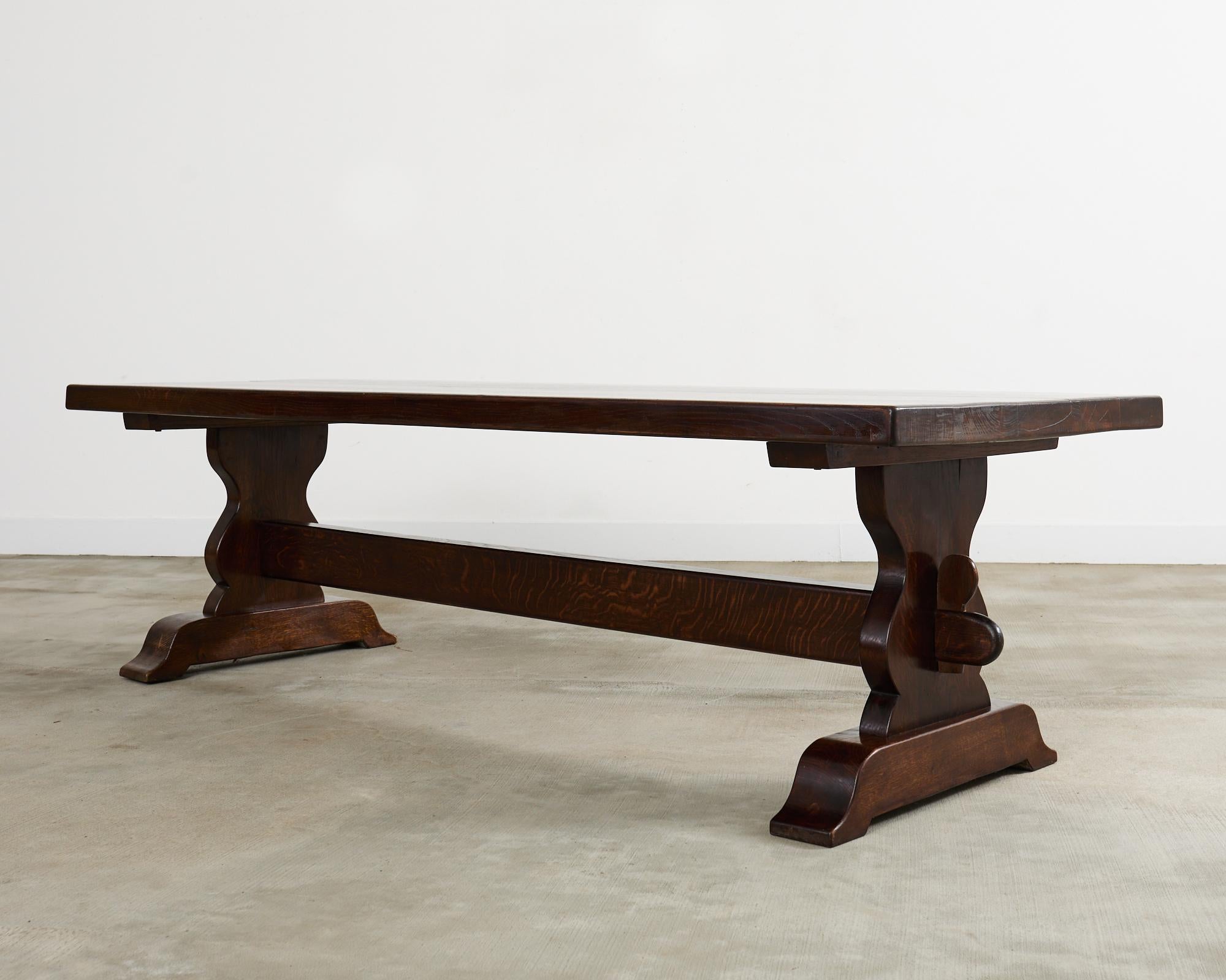 Hand-Crafted Country French Provincial Oak Farmhouse Trestle Dining Table