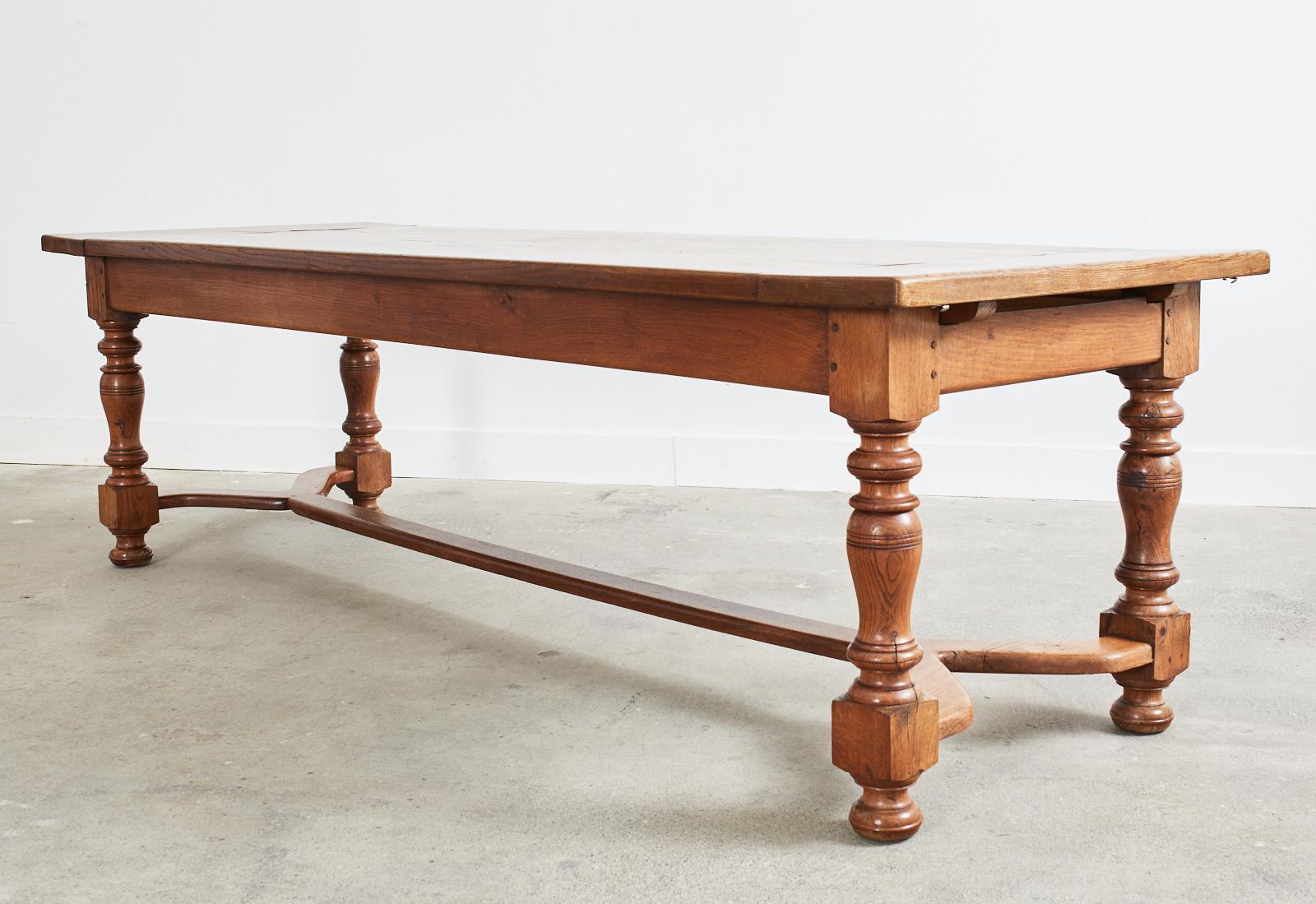 Country French Provincial Oak Farmhouse Trestle Dining Table In Good Condition In Rio Vista, CA