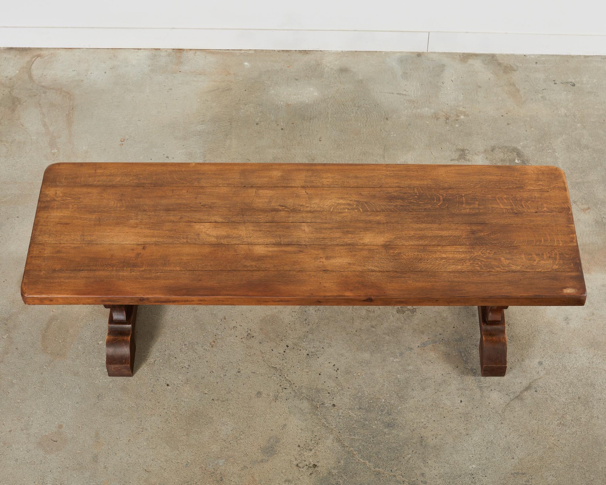 Country French Provincial Oak Farmhouse Trestle Dining Table In Good Condition For Sale In Rio Vista, CA