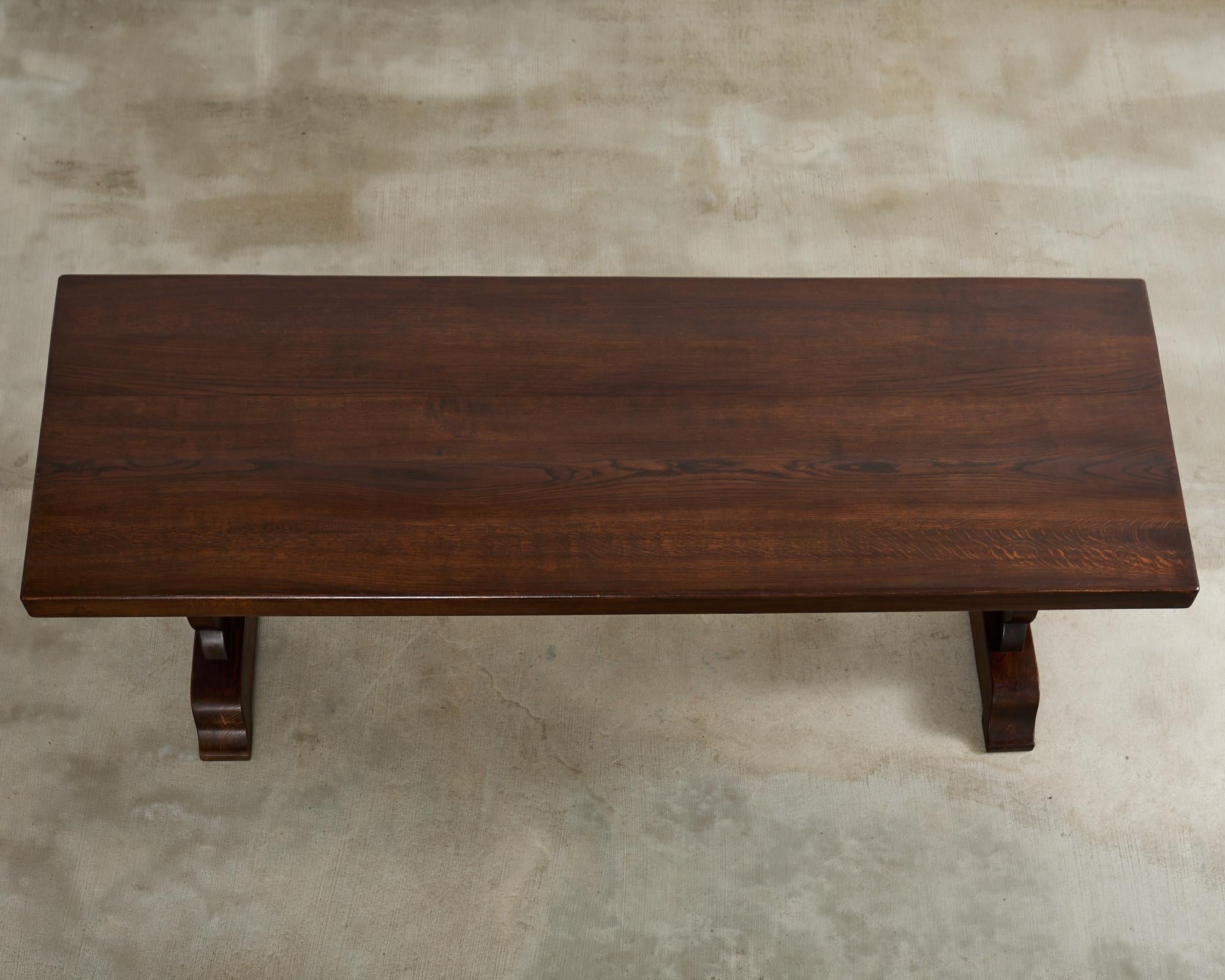Country French Provincial Oak Farmhouse Trestle Dining Table In Good Condition In Rio Vista, CA