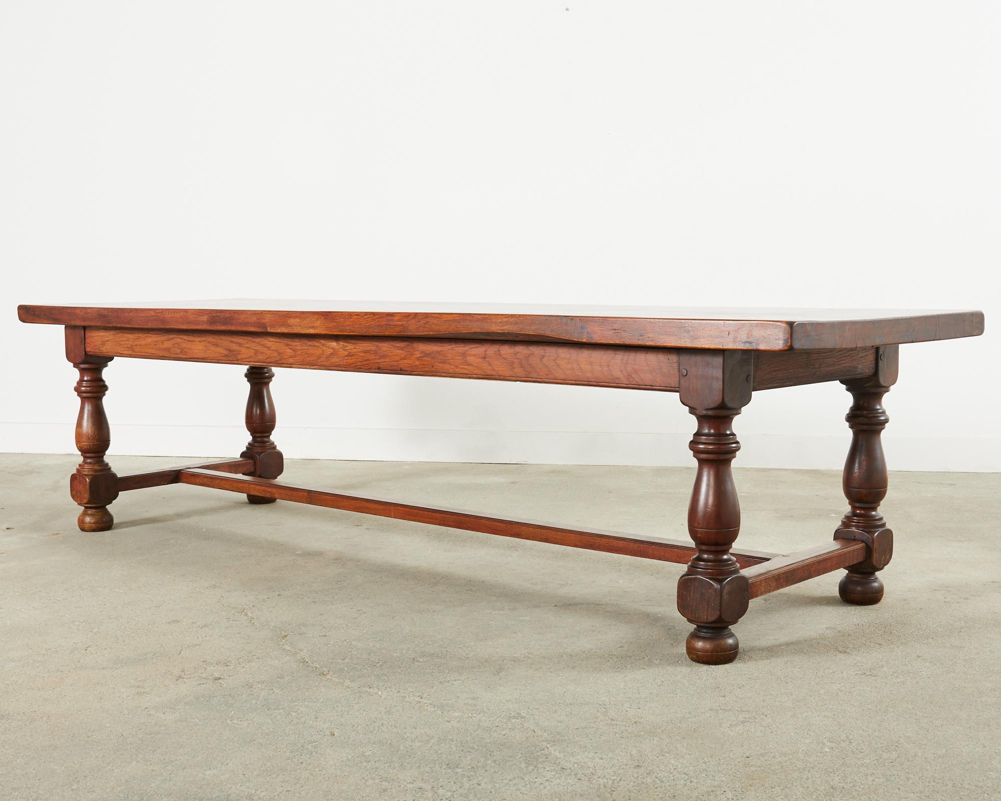 Country French Provincial Oak Farmhouse Trestle Dining Table In Good Condition For Sale In Rio Vista, CA