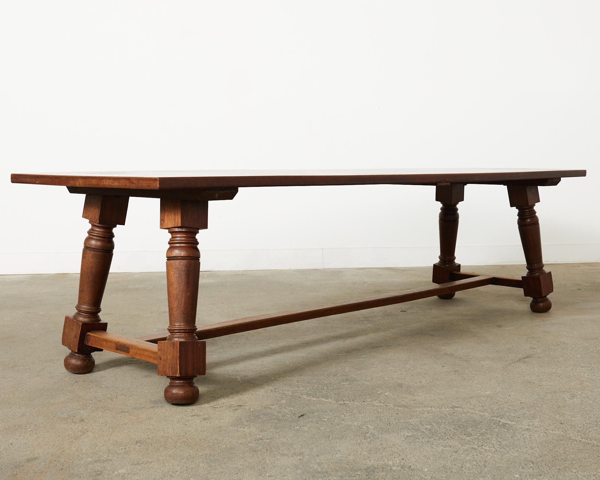 20th Century Country French Provincial Oak Farmhouse Trestle Dining Table For Sale