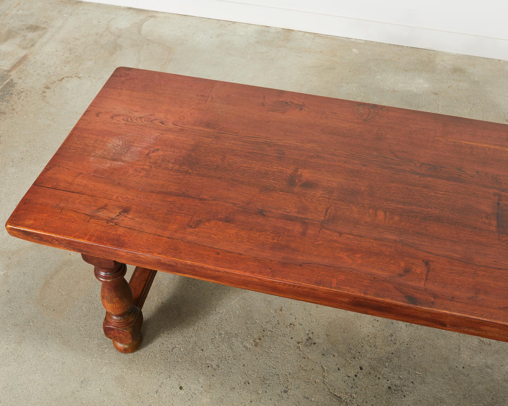 20th Century Country French Provincial Oak Farmhouse Trestle Dining Table For Sale