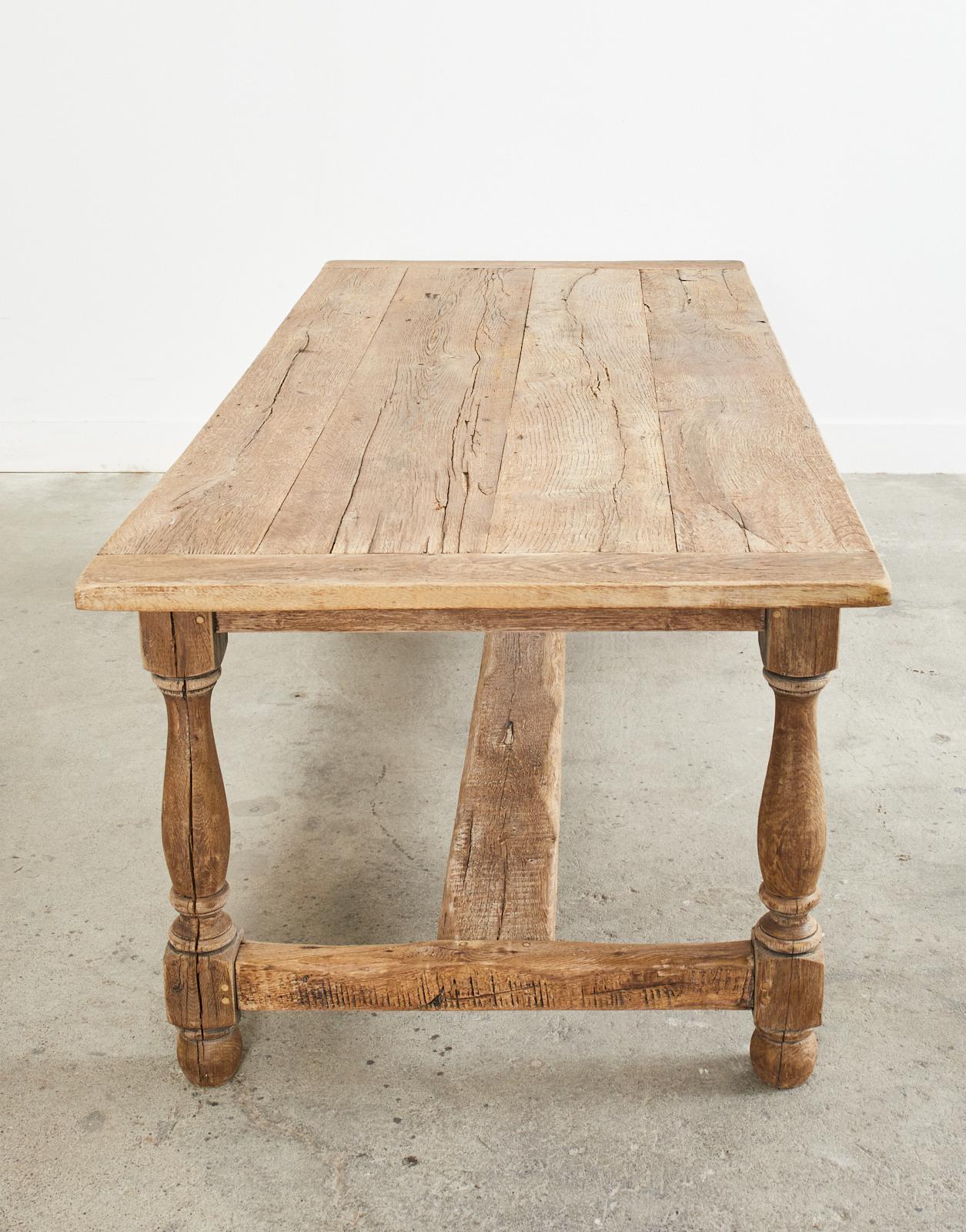 Country French Provincial Oak Farmhouse Trestle Dining Table 2