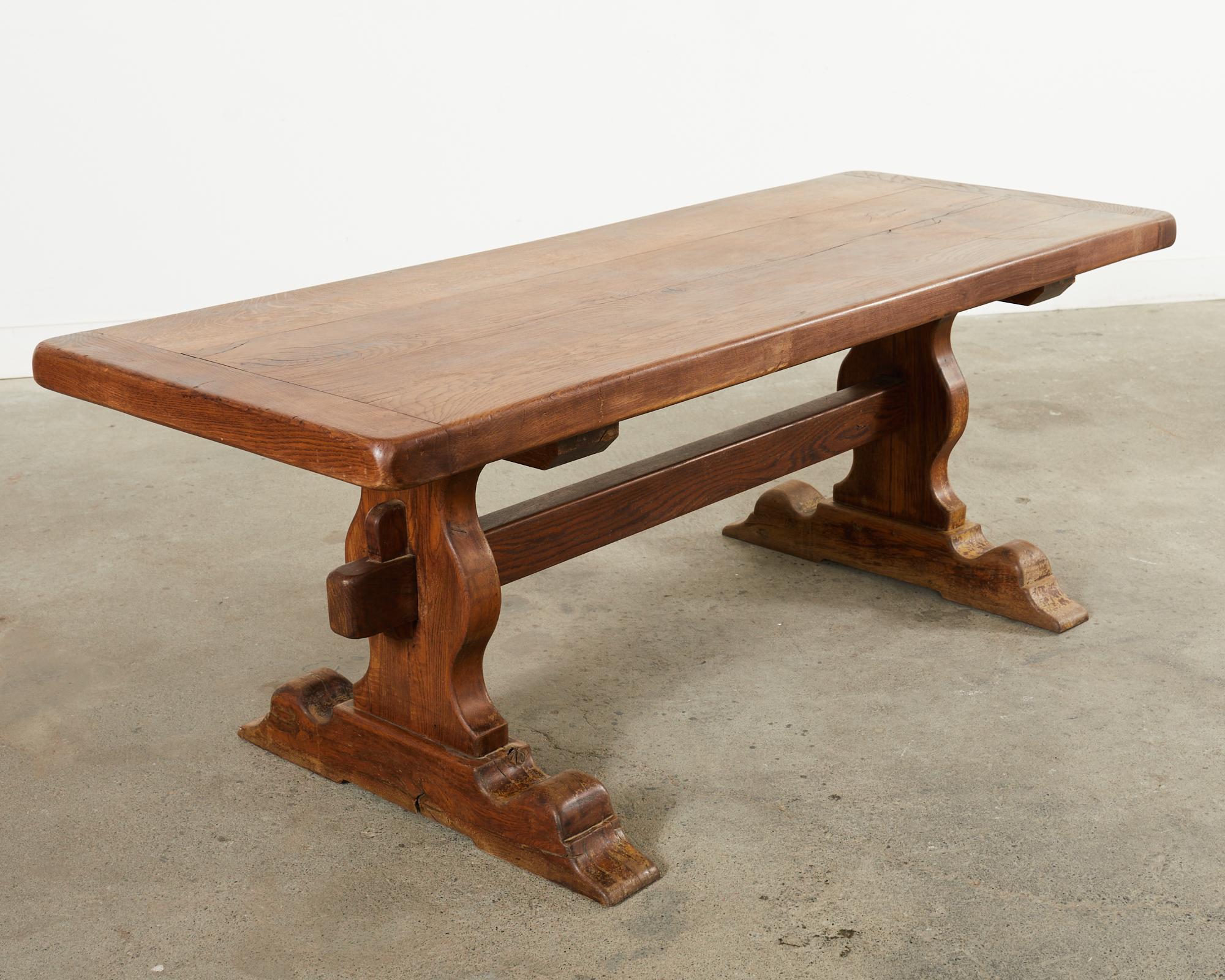 Country French Provincial Oak Farmhouse Trestle Dining Table 3