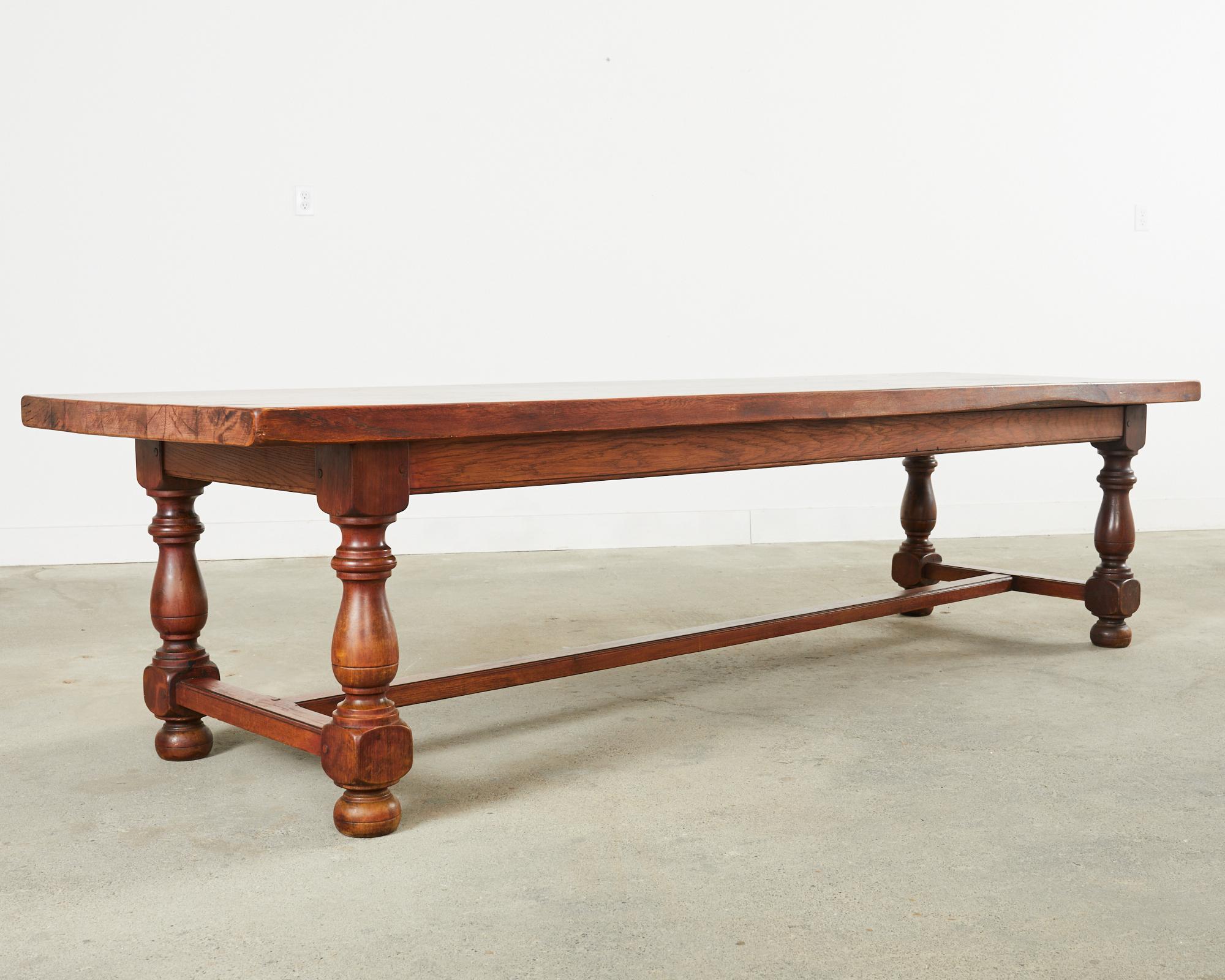 Country French Provincial Oak Farmhouse Trestle Dining Table For Sale 3