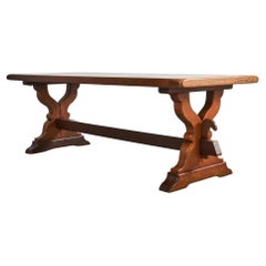 Used Country French Provincial Oak Farmhouse Trestle Dining Table