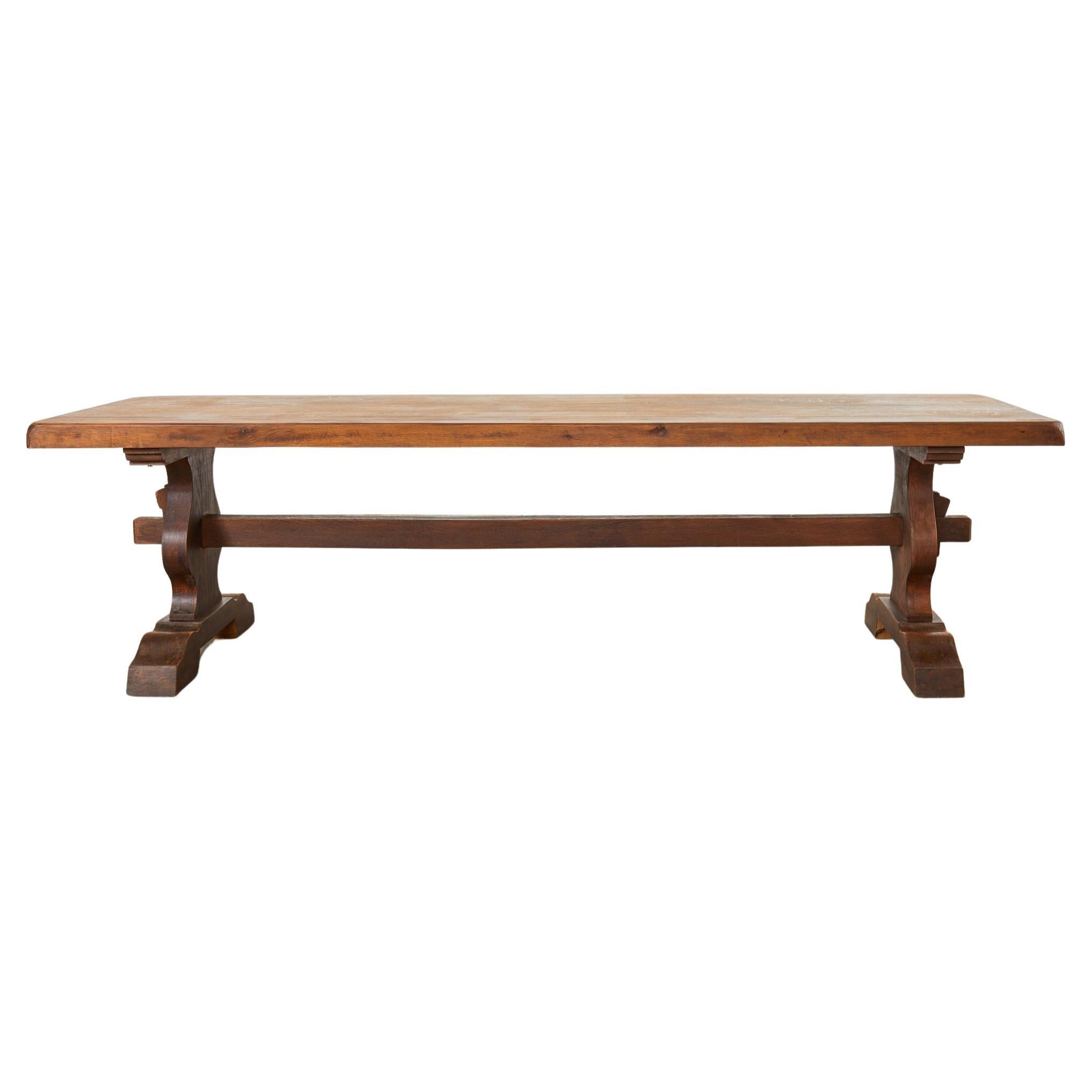 Country French Provincial Oak Farmhouse Trestle Dining Table For Sale