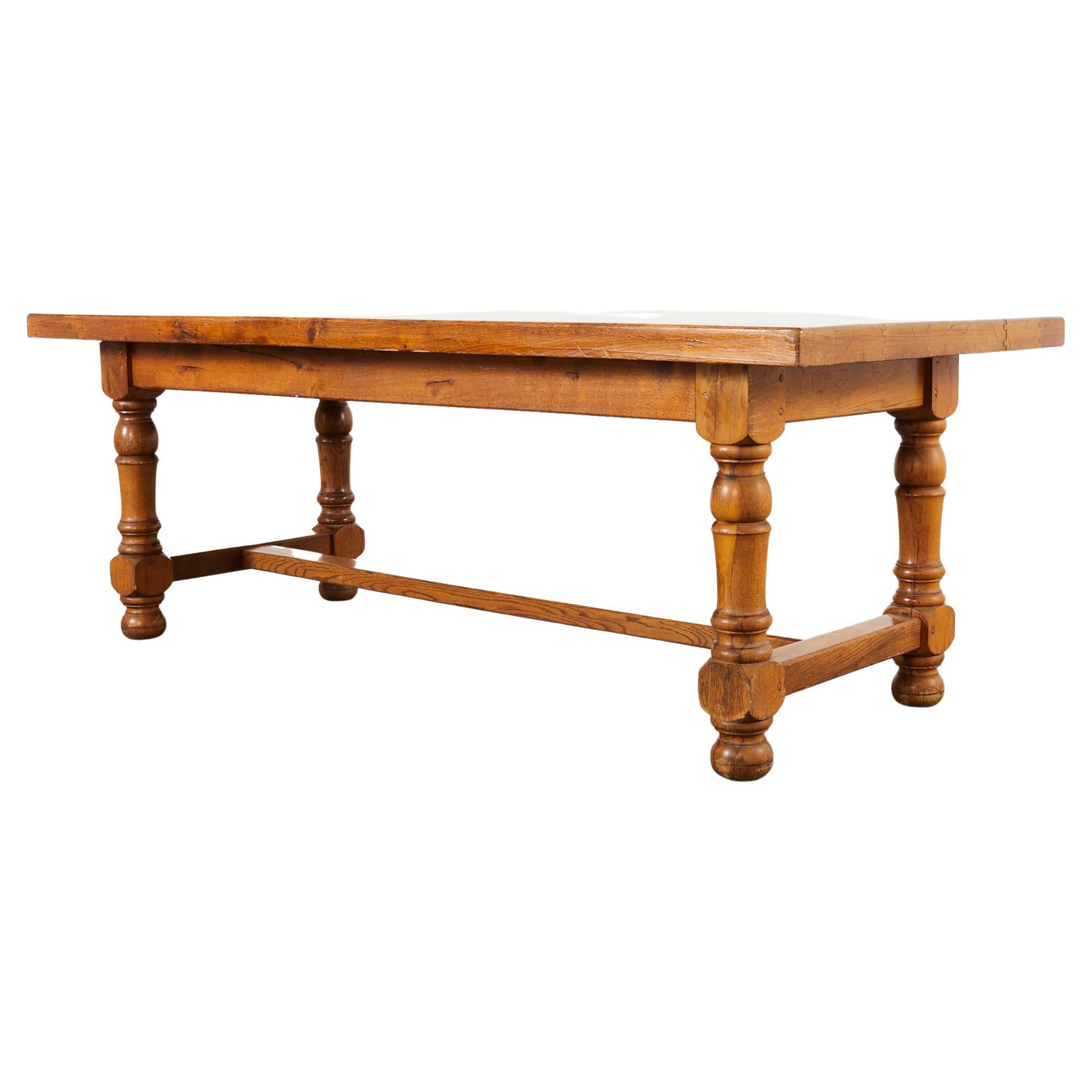 Country French Provincial Oak Farmhouse Trestle Dining Table For Sale