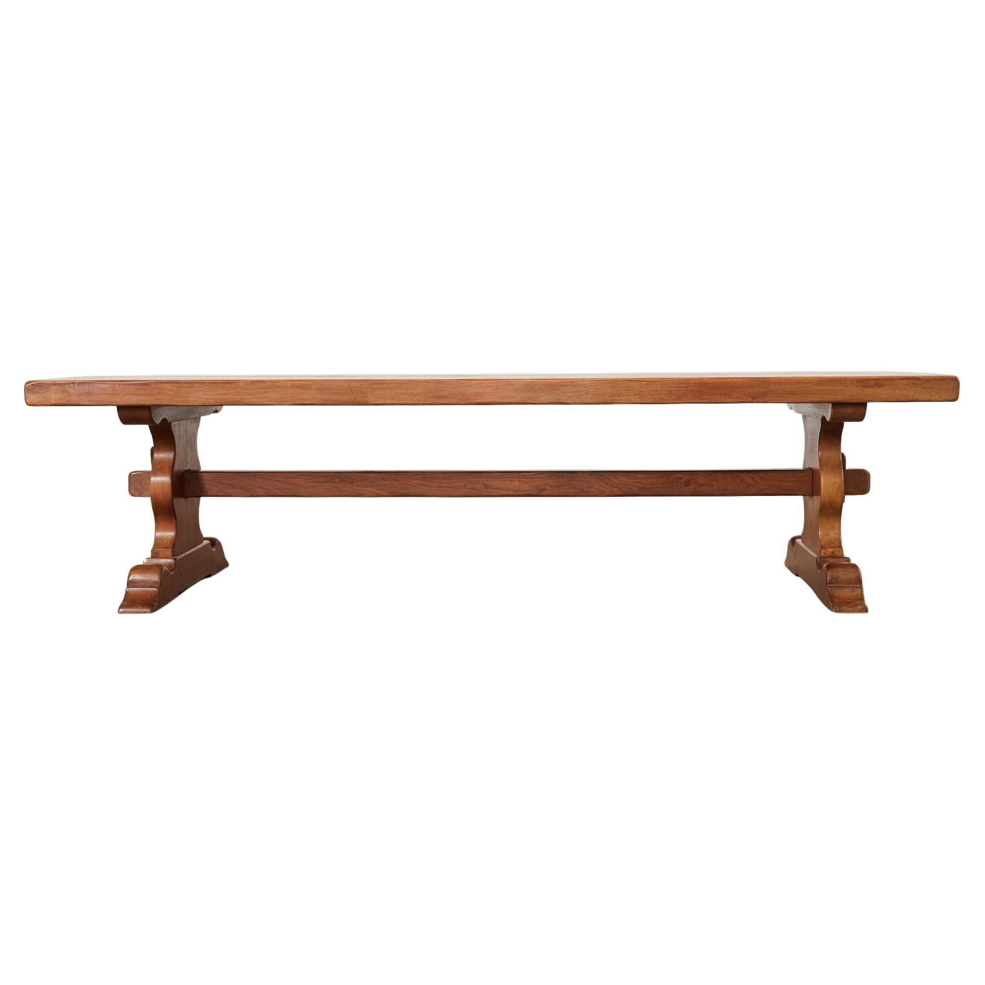 Country French Provincial Oak Farmhouse Trestle Dining Table For Sale
