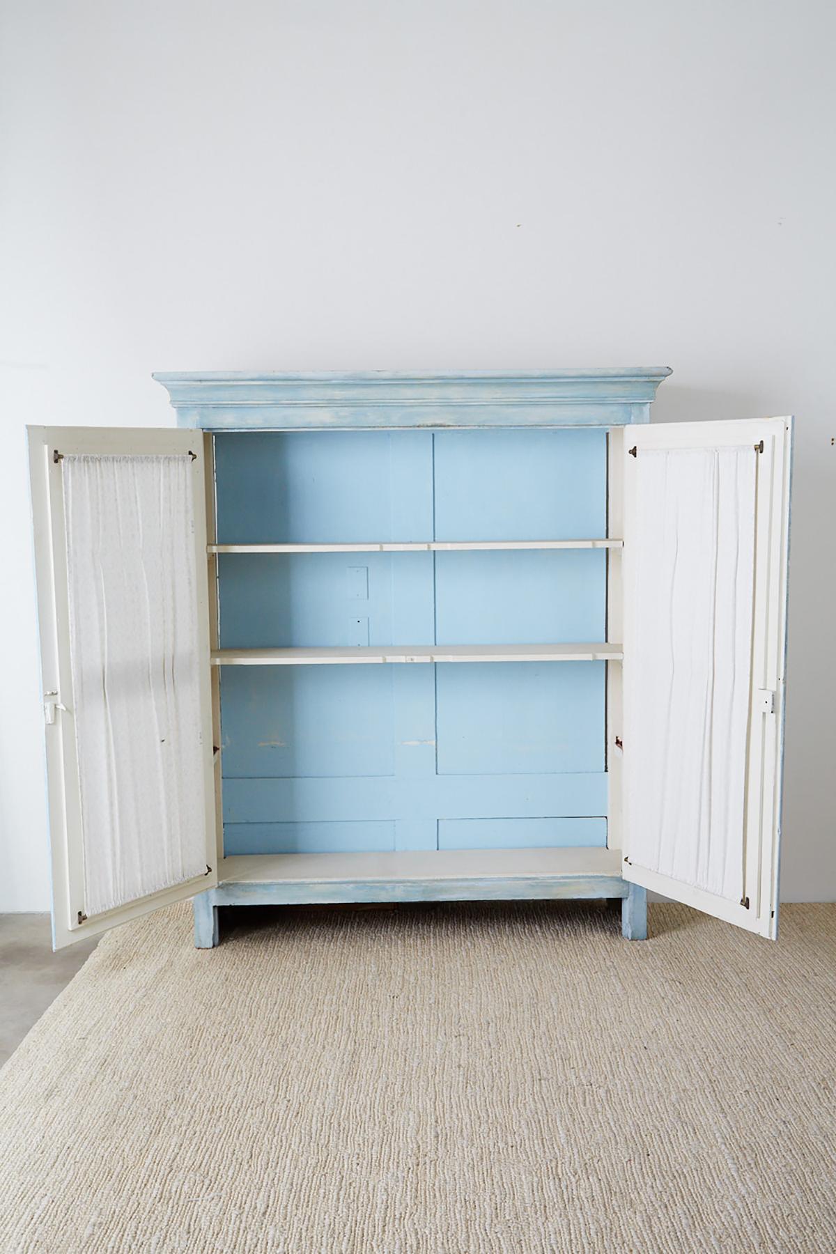 Country French Provincial Painted Armoire Cabinet In Distressed Condition In Rio Vista, CA