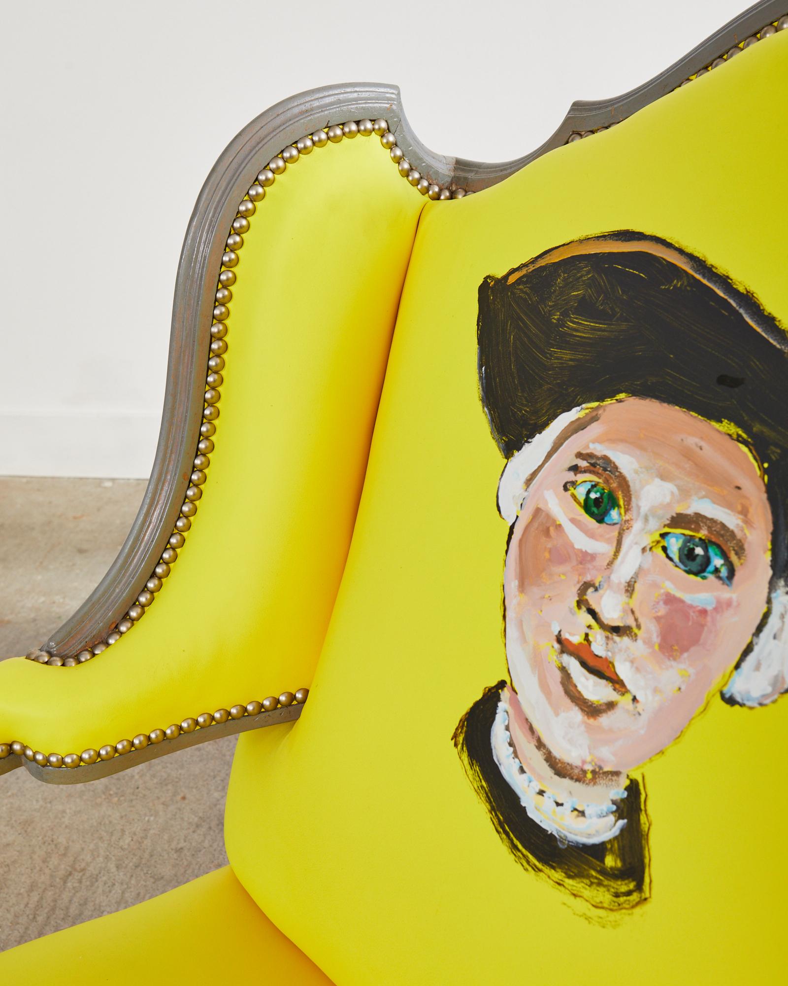 20ième siècle Fauteuil à la Reine avec Oreilles peint, chaise Wingback par Ira Yeager en vente