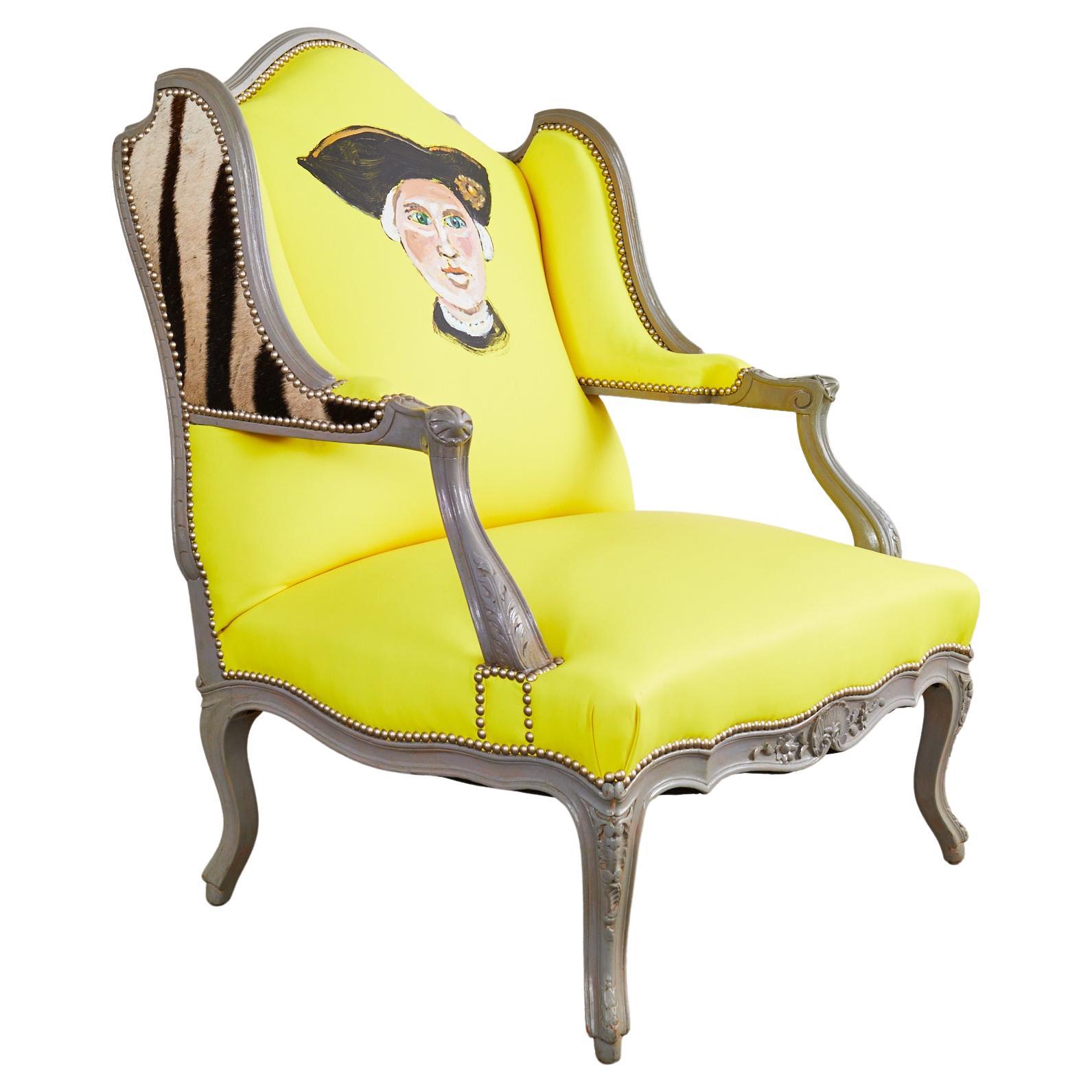 Fauteuil a la Reine avec Oreilles, bemalter Ohrensessel von Ira Yeager im Angebot