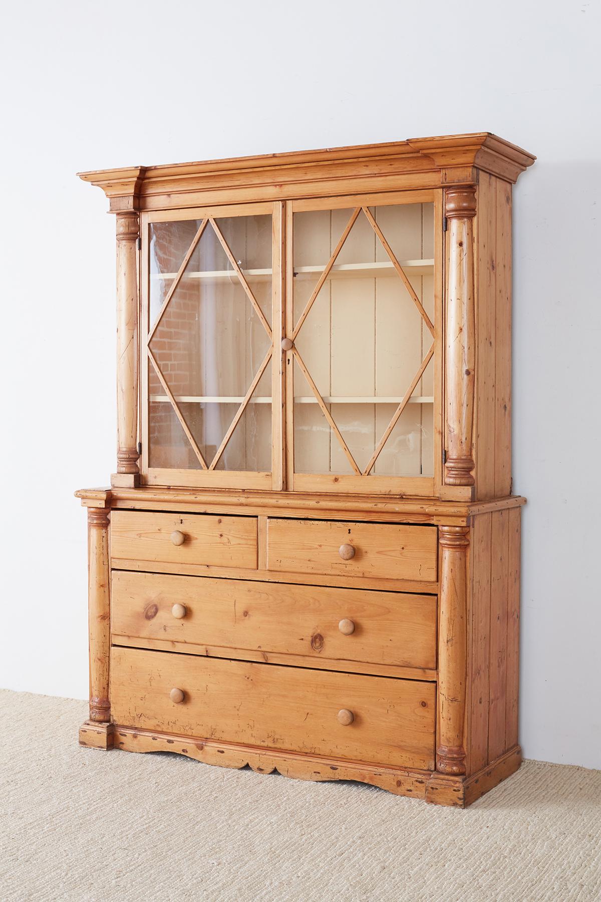 Hand-Crafted Country French Provincial Pine Buffet Deux Corps Cupboard