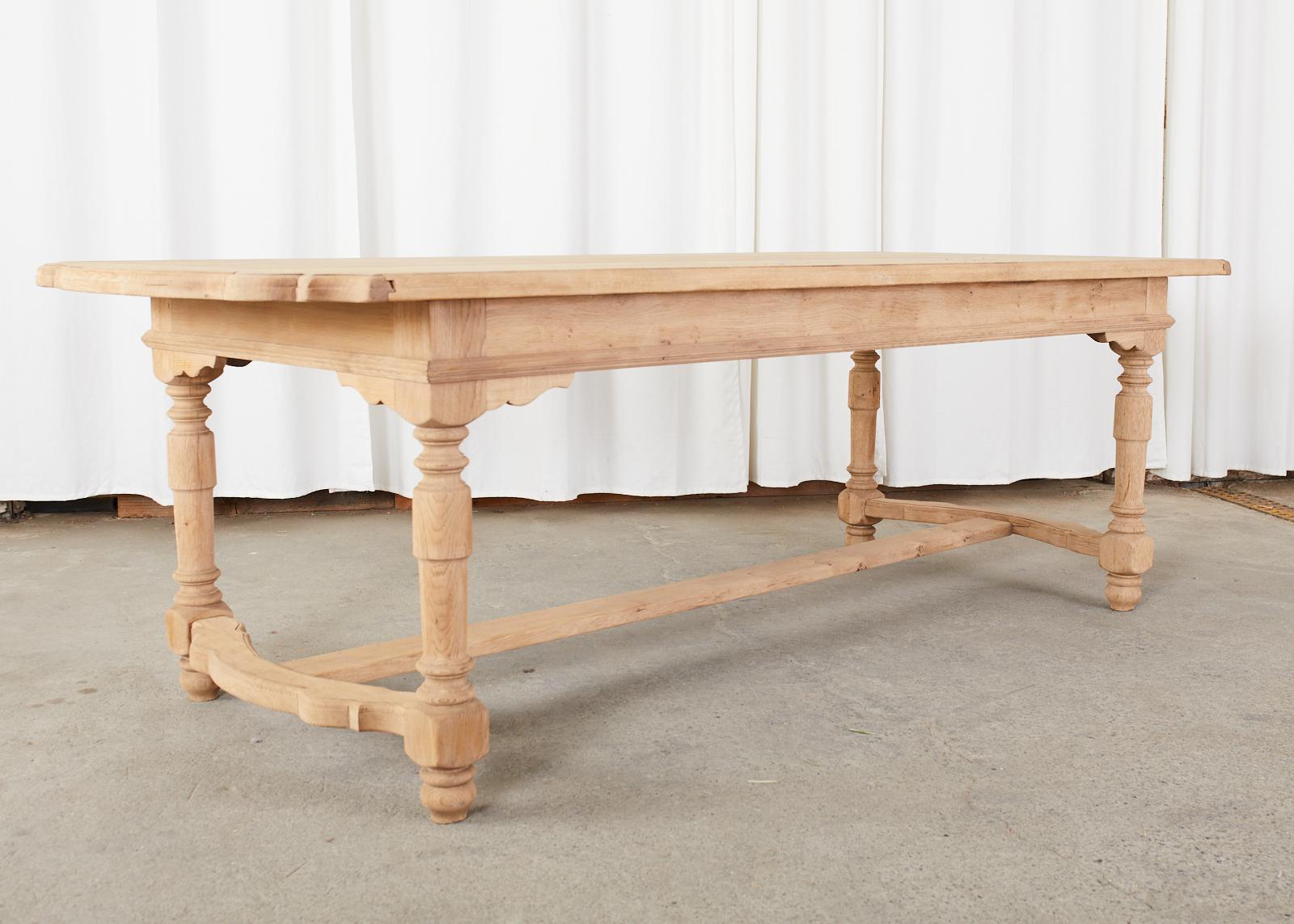 Hand-Crafted Country French Provincial Style Bleached Oak Trestle Dining Table