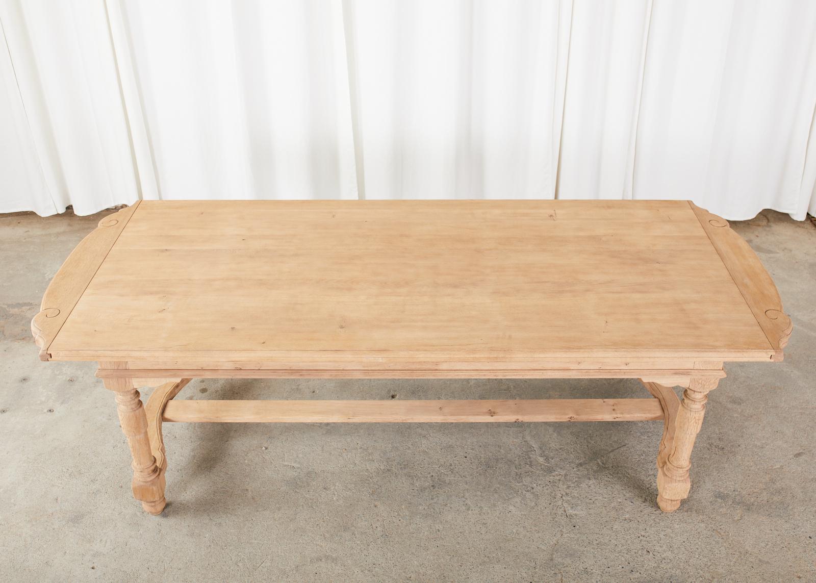 Country French Provincial Style Bleached Oak Trestle Dining Table In Distressed Condition In Rio Vista, CA