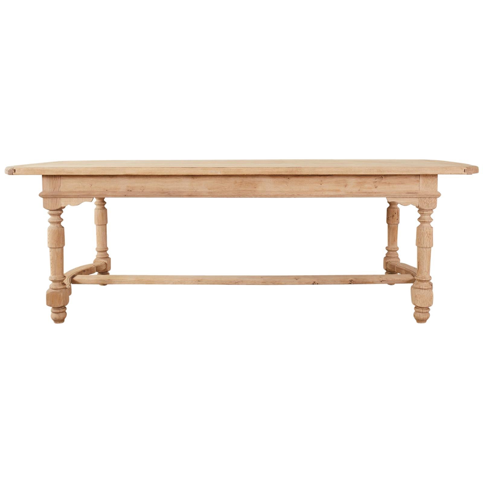 Country French Provincial Style Bleached Oak Trestle Dining Table at