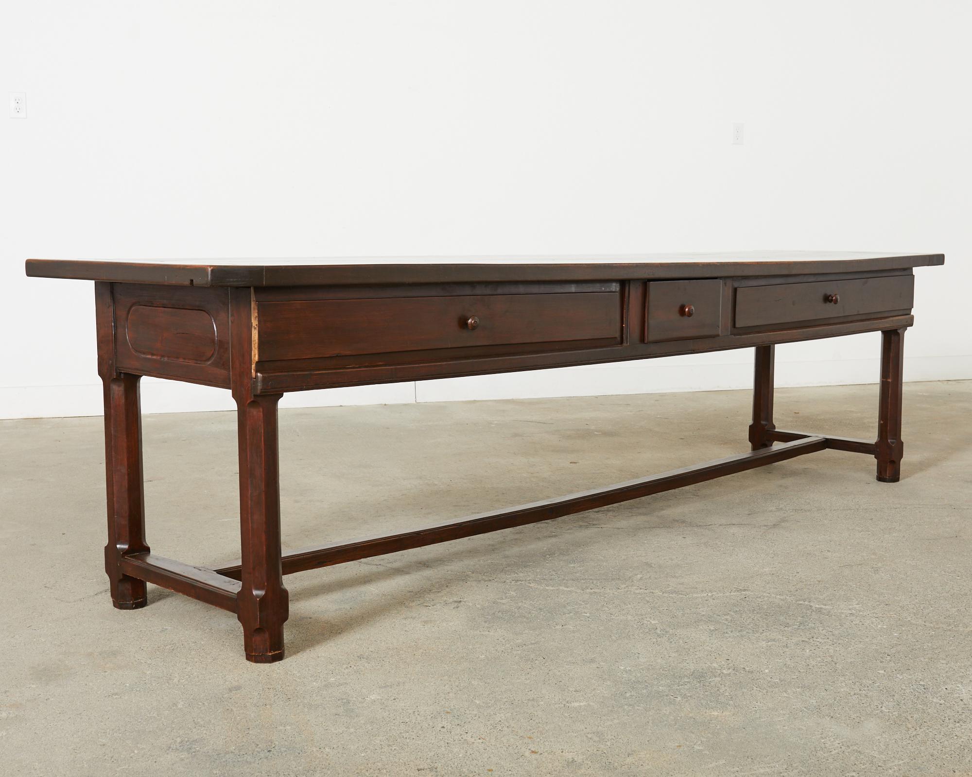 Country French Provincial Style Chestnut Farmhouse Trestle Table For Sale 4