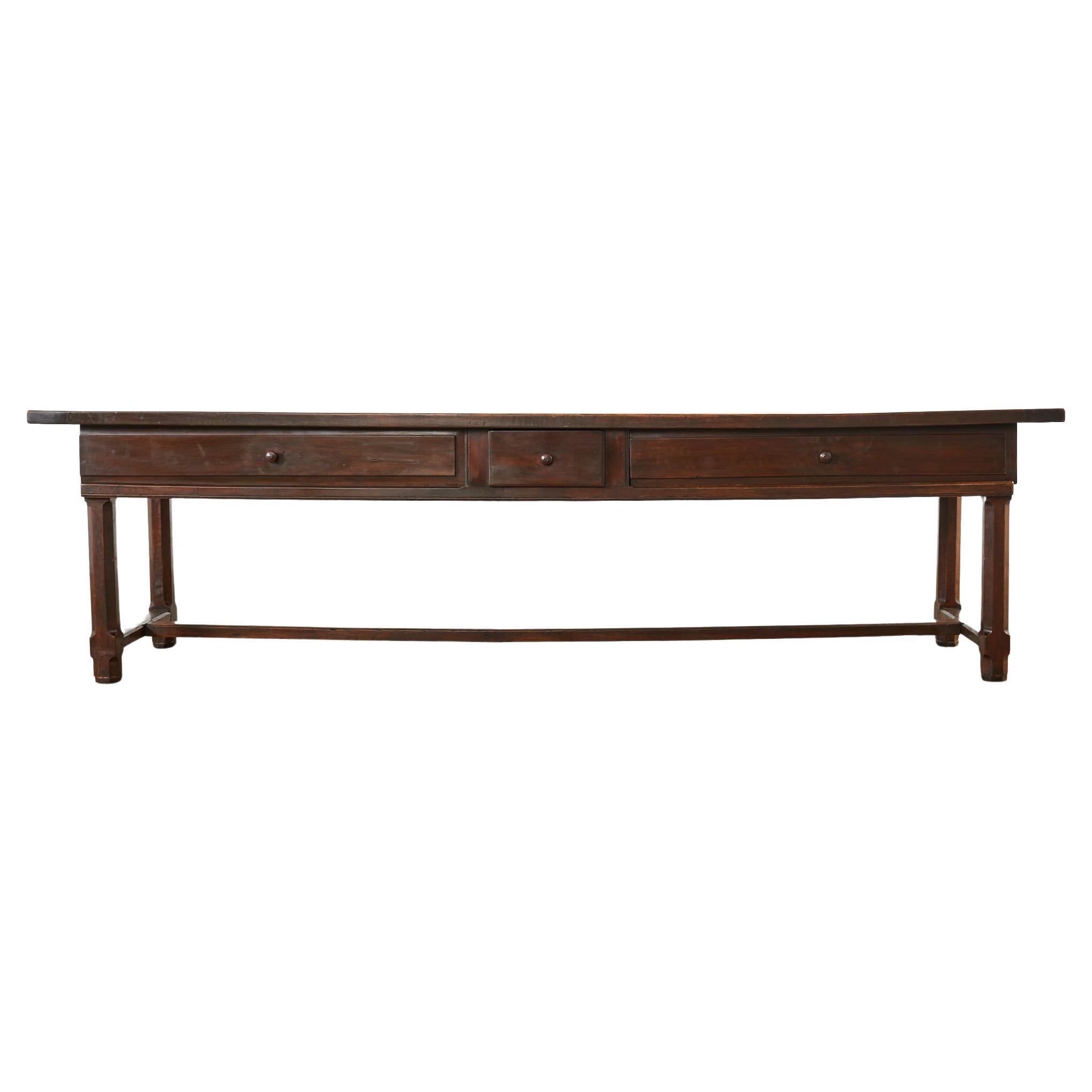 Country French Provincial Style Chestnut Farmhouse Trestle Table For Sale