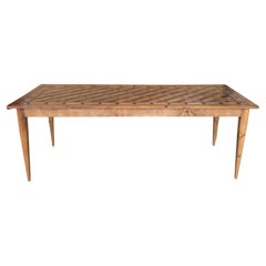 Country French Provincial Style Oak Farmhouse Dining Table with Marquetry Top
